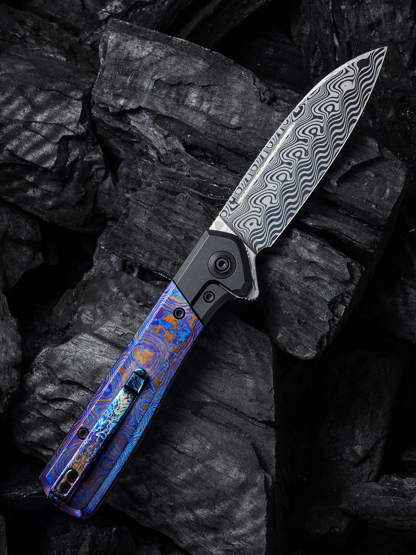 WE Soothsayer 3.48" Hakkapella Damasteel Titanium Timascus Folding Knife WE20050-DS1