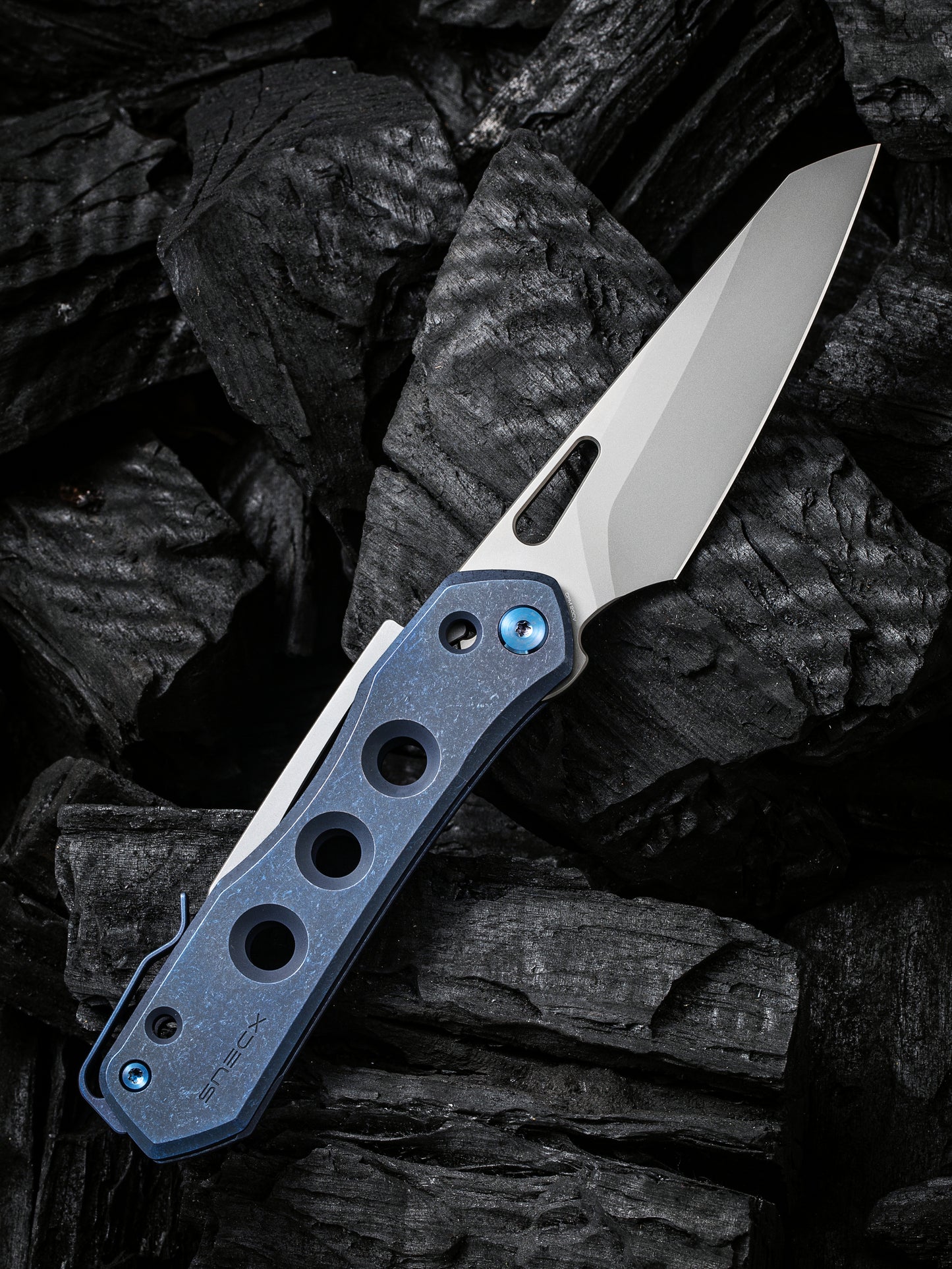WE Snecx Vision R 3.54" CPM 20CV Blue Titanium Superlock Folding Knife WE21031-3