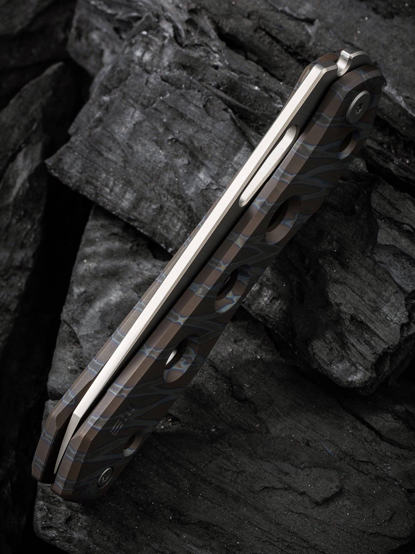 WE Snecx Vision R 3.54" CPM 20CV Tiger Stripe Flamed Titanium Superlock Folding Knife WE21031-6