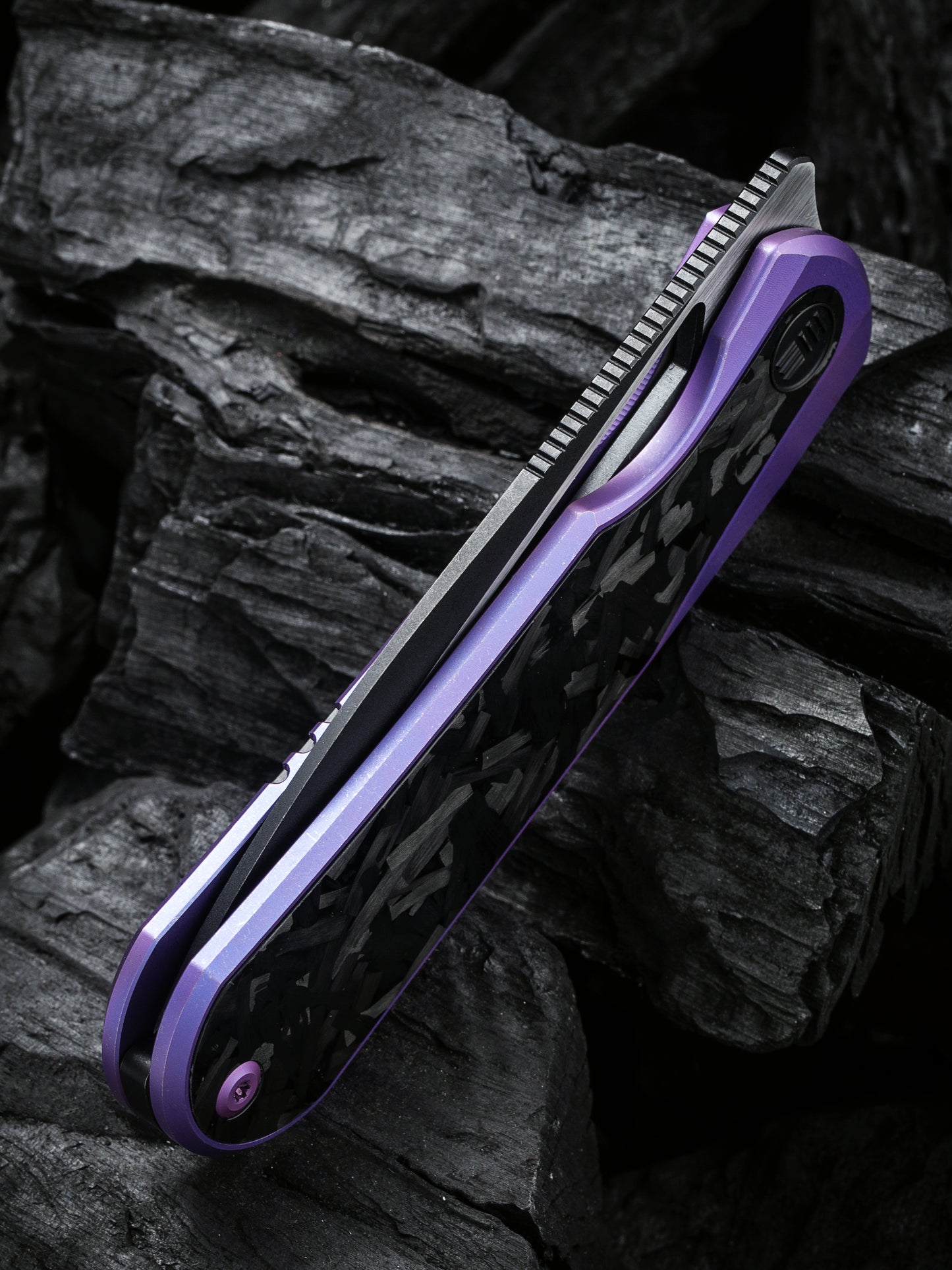 WE Baloo 3.31" CPM 20CV Purple Shredded Carbon Fiber Titanium Folding Knife by Ostap Hel WE21033-3