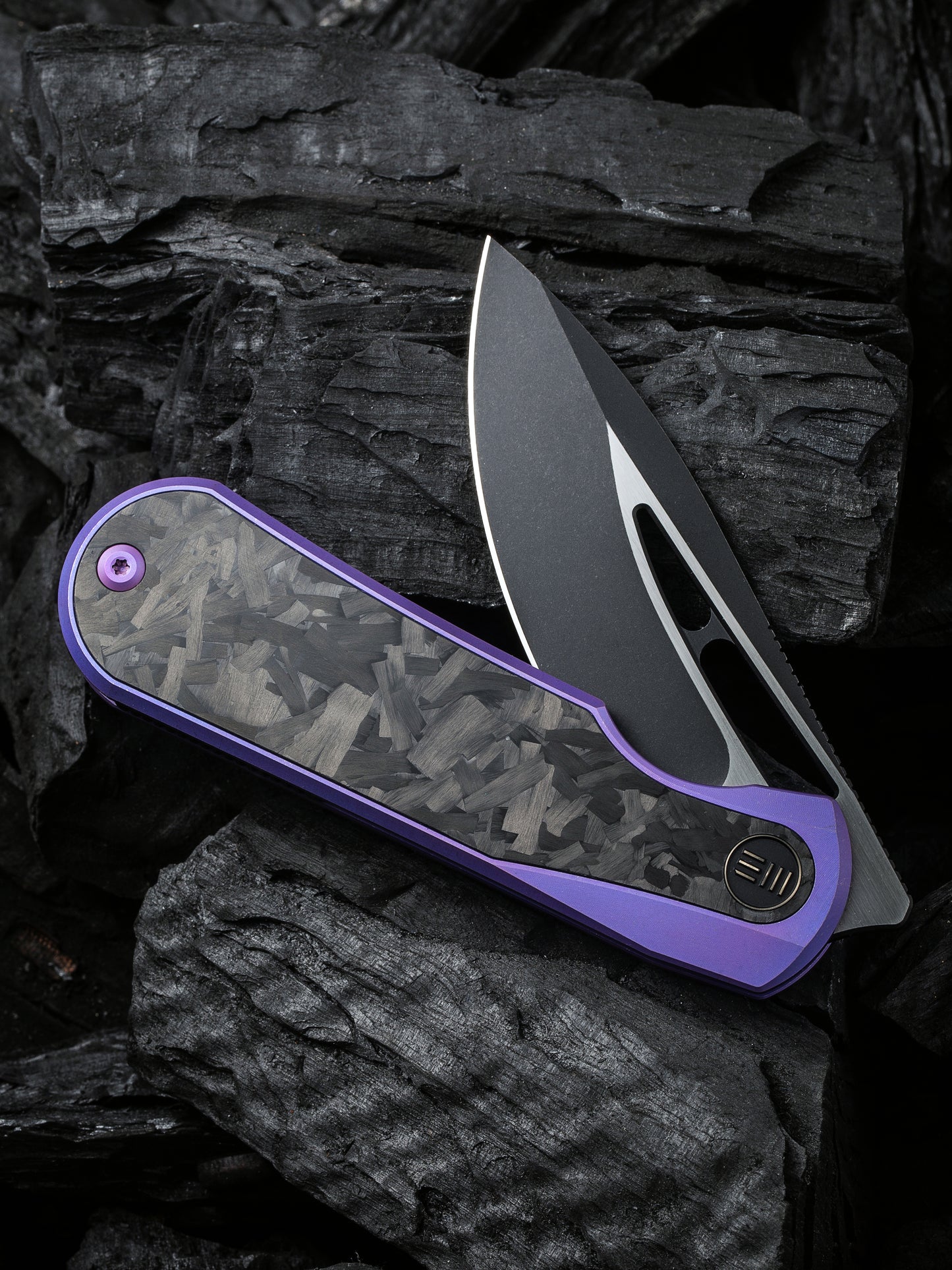 WE Baloo 3.31" CPM 20CV Purple Shredded Carbon Fiber Titanium Folding Knife by Ostap Hel WE21033-3