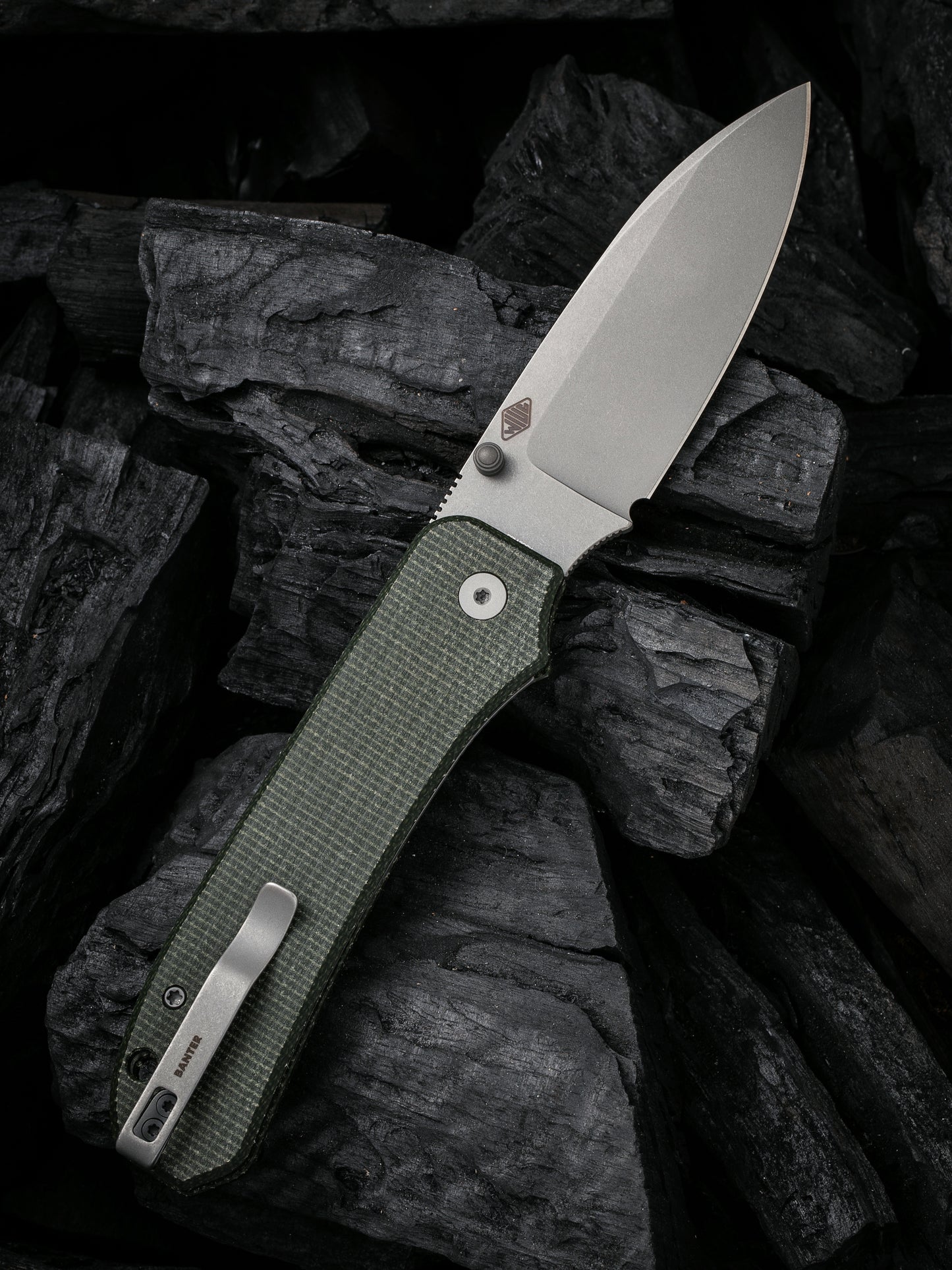 WE Big Banter 3.69" CPM 20CV Green Canvas Micarta Folding Knife WE21045-2