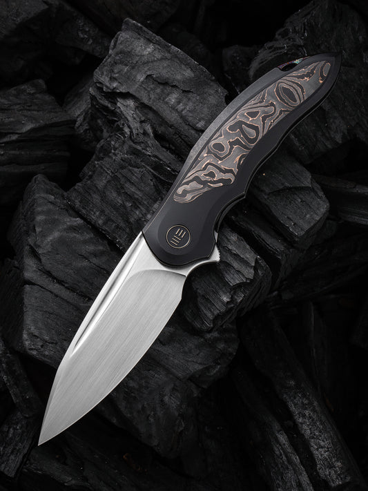WE Makani Limited Edition 3.61" CPM 20CV Black Titanium Copper Foil Carbon Fiber Folding Knife by Anton Tkachenko WE21048B-1