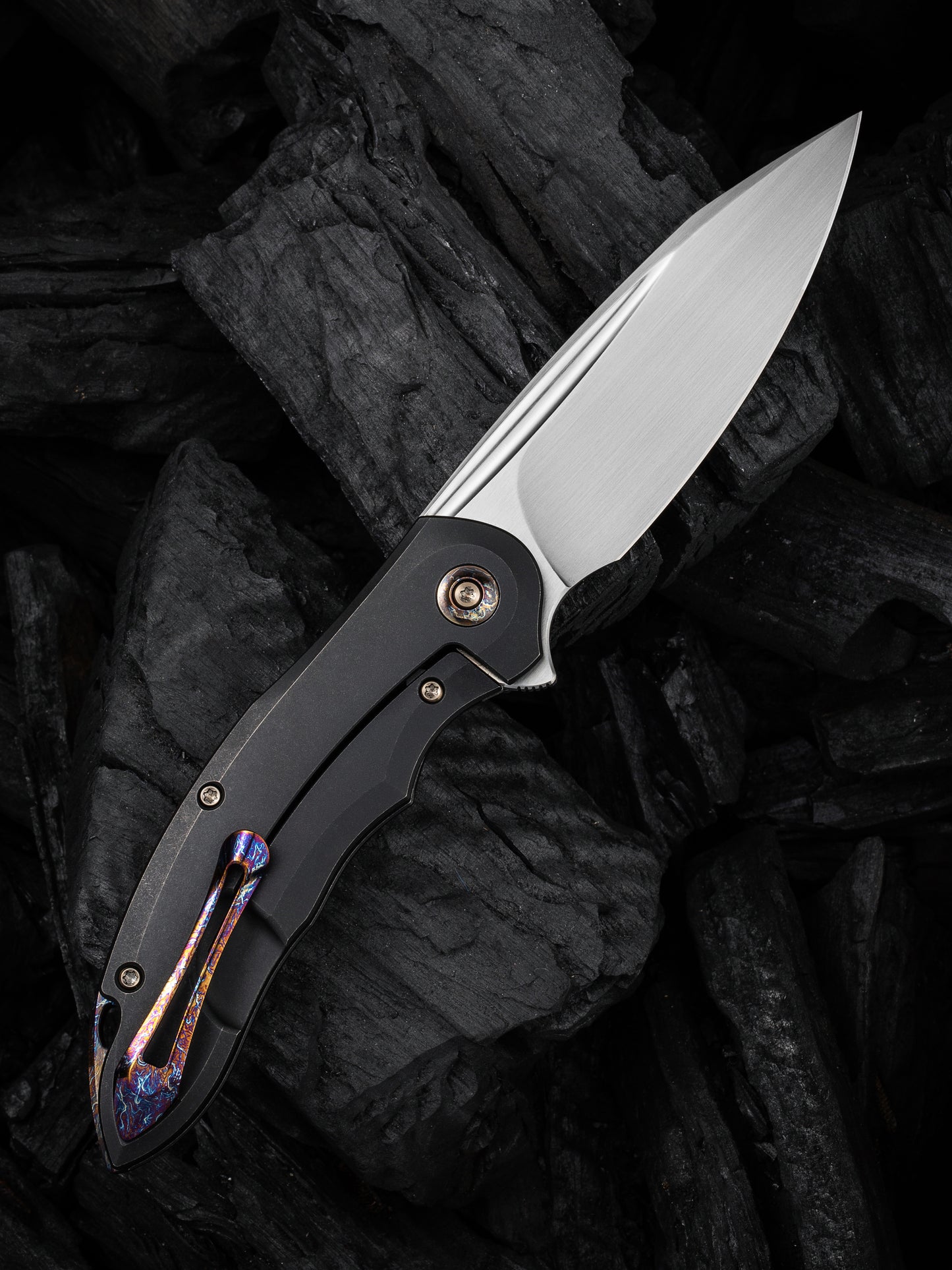 WE Makani Limited Edition 3.61" CPM 20CV Black Titanium Copper Foil Carbon Fiber Folding Knife by Anton Tkachenko WE21048B-1