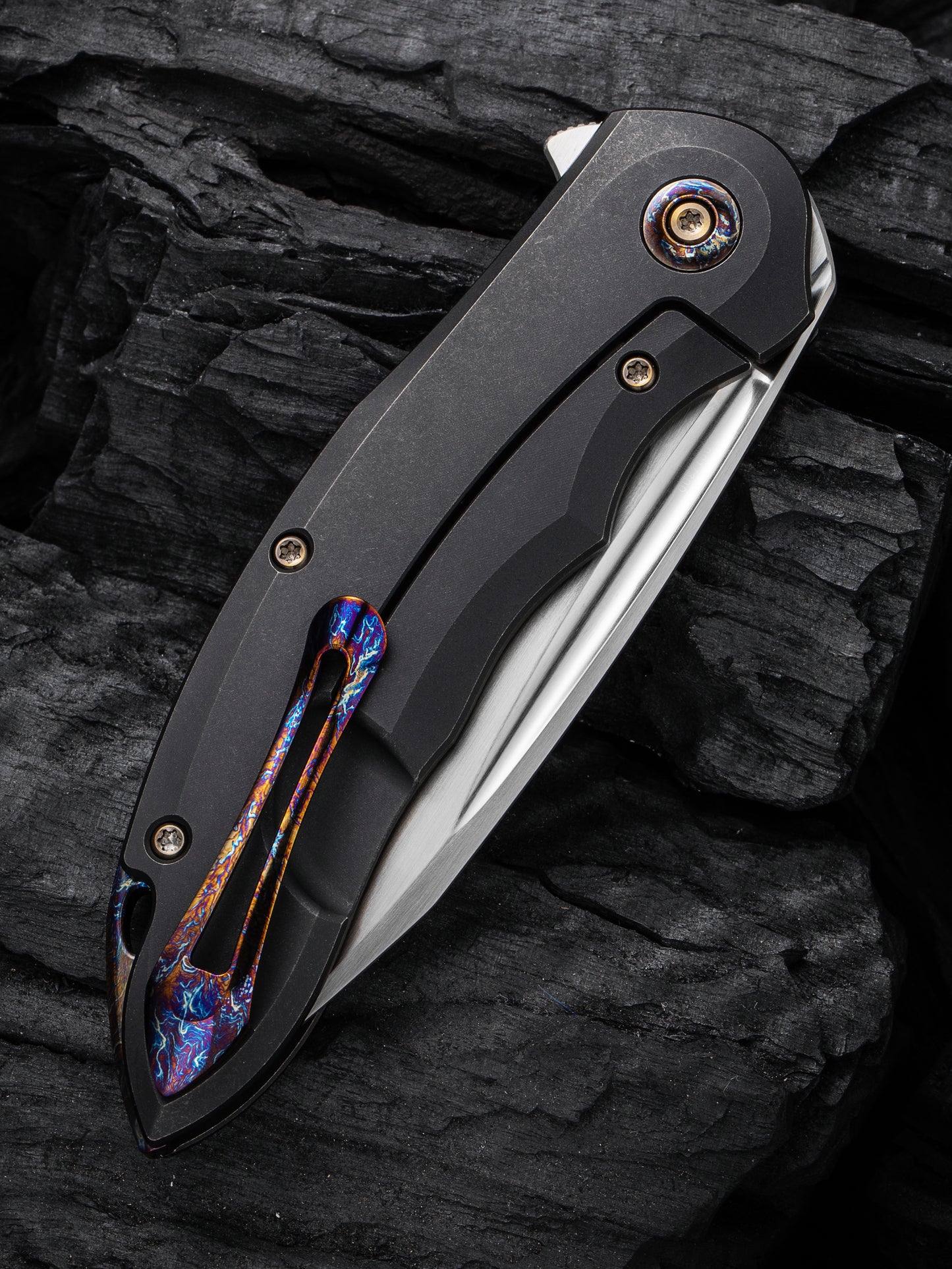 WE Makani Limited Edition 3.61" CPM 20CV Black Titanium Copper Foil Carbon Fiber Folding Knife by Anton Tkachenko WE21048B-1