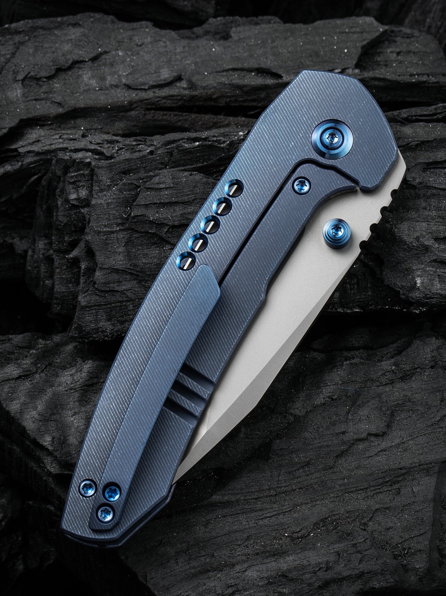 WE Trogon 3.2" CPM 20CV Blue Titanium Folding Knife by Brian Brown WE22002B-1