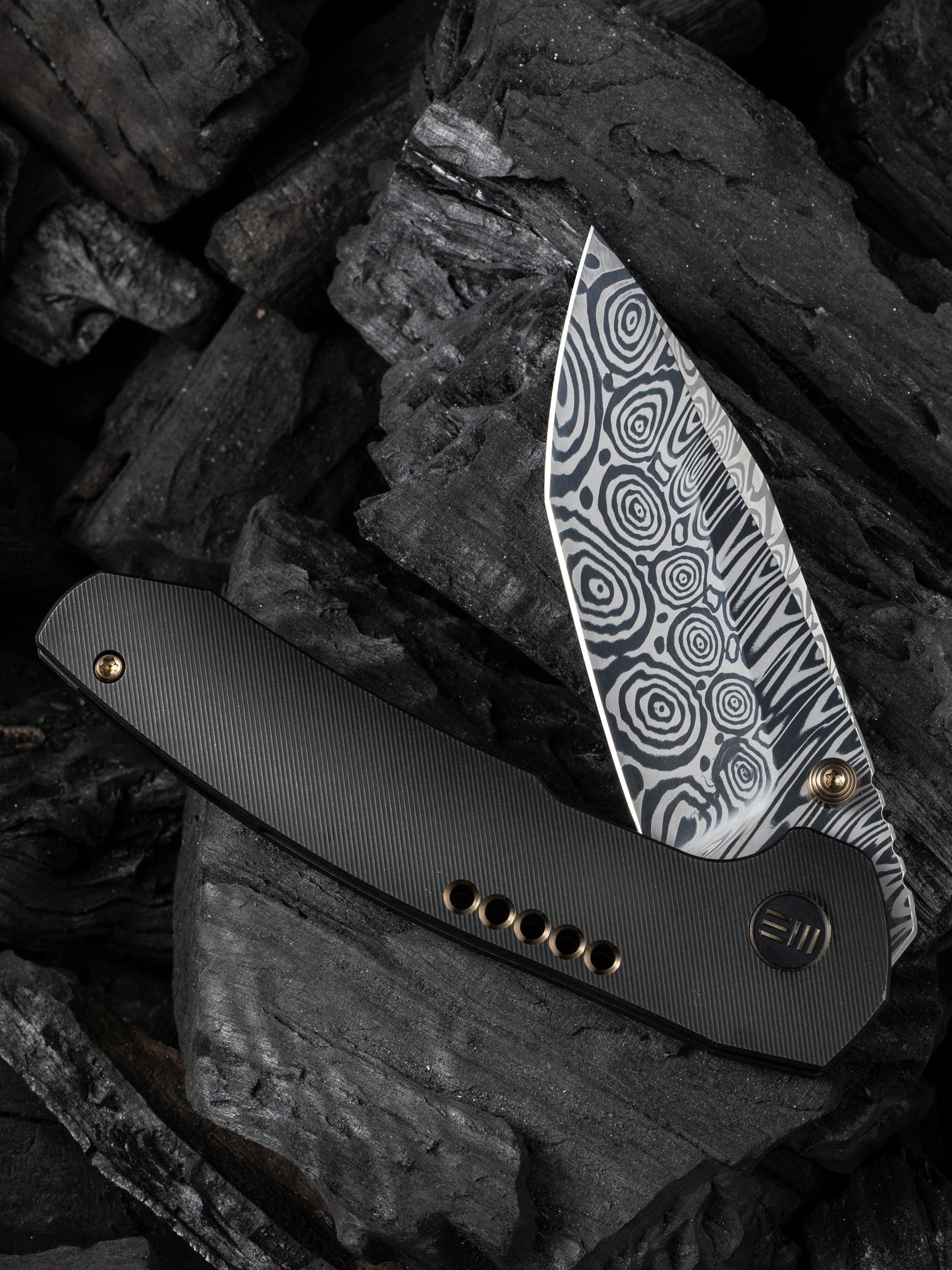 WE Trogon 3.2" Heimskringla Damasteel Black Titanium Folding Knife by Brian Brown WE22002B-DS1