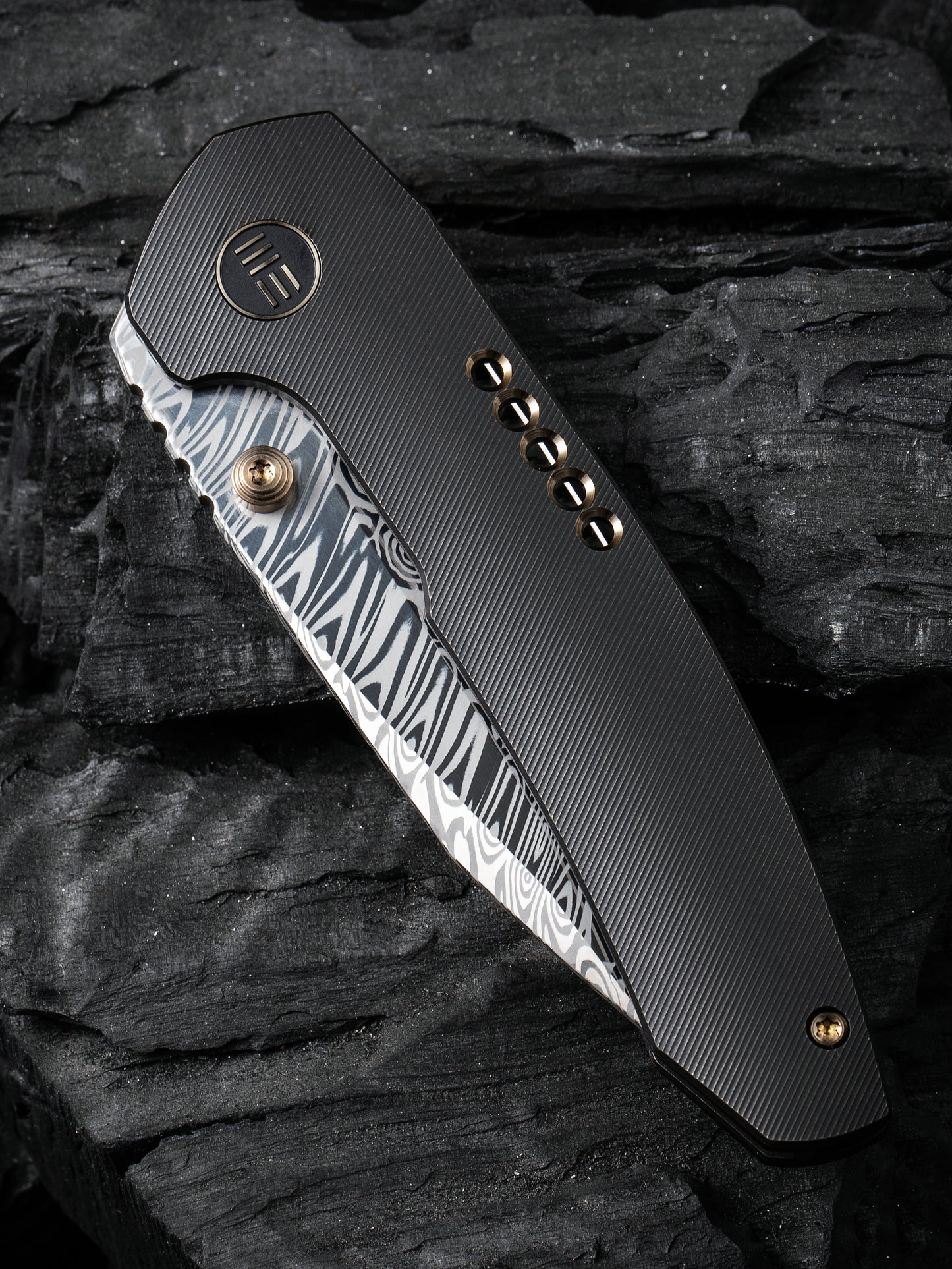 WE Trogon 3.2" Heimskringla Damasteel Black Titanium Folding Knife by Brian Brown WE22002B-DS1