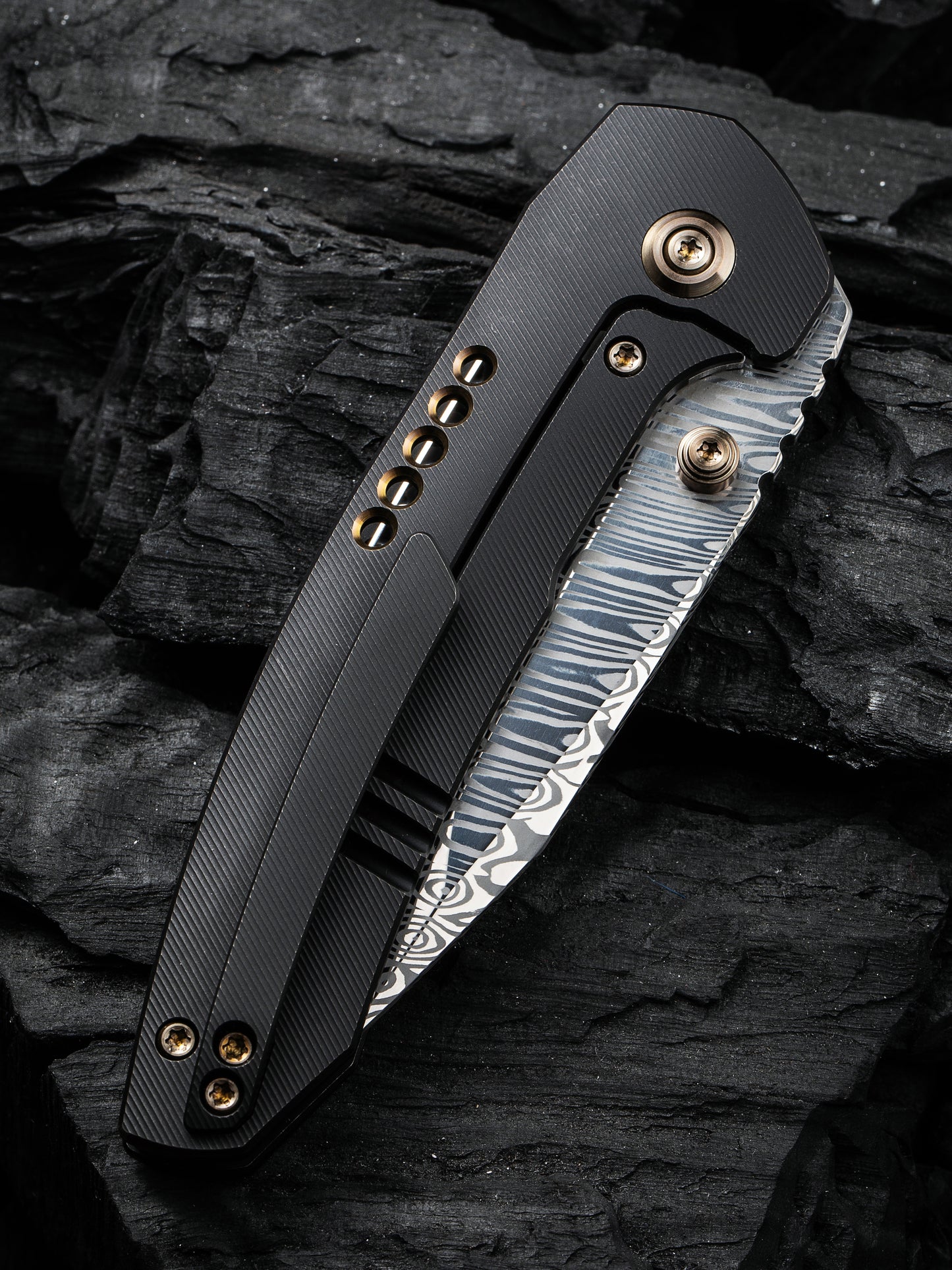 WE Trogon 3.2" Heimskringla Damasteel Black Titanium Folding Knife by Brian Brown WE22002B-DS1