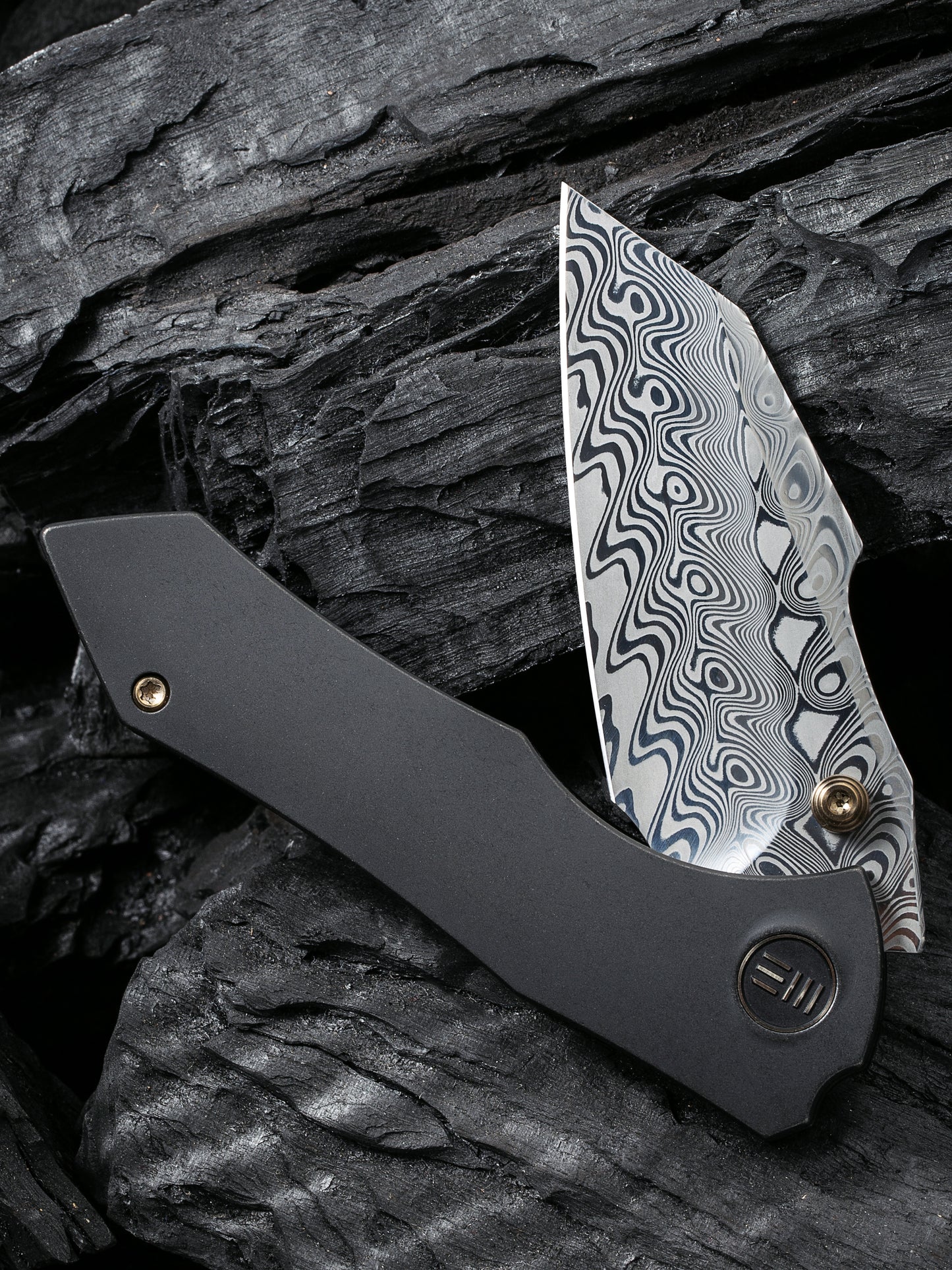 WE Knife High-Fin 2.98" Hakkapella Damasteel Titanium Folding Knife WE22005-DS1