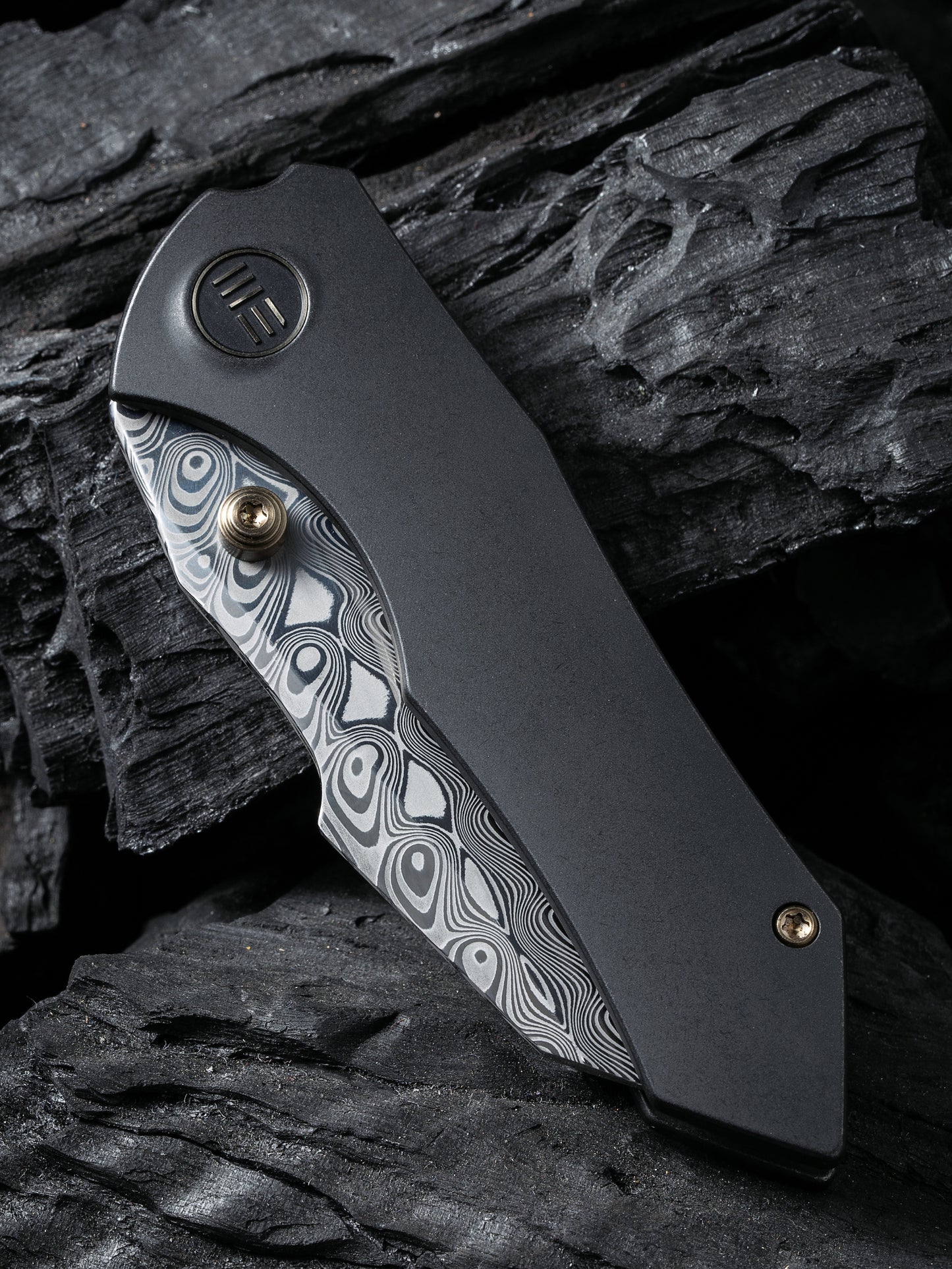 WE Knife High-Fin 2.98" Hakkapella Damasteel Titanium Folding Knife WE22005-DS1