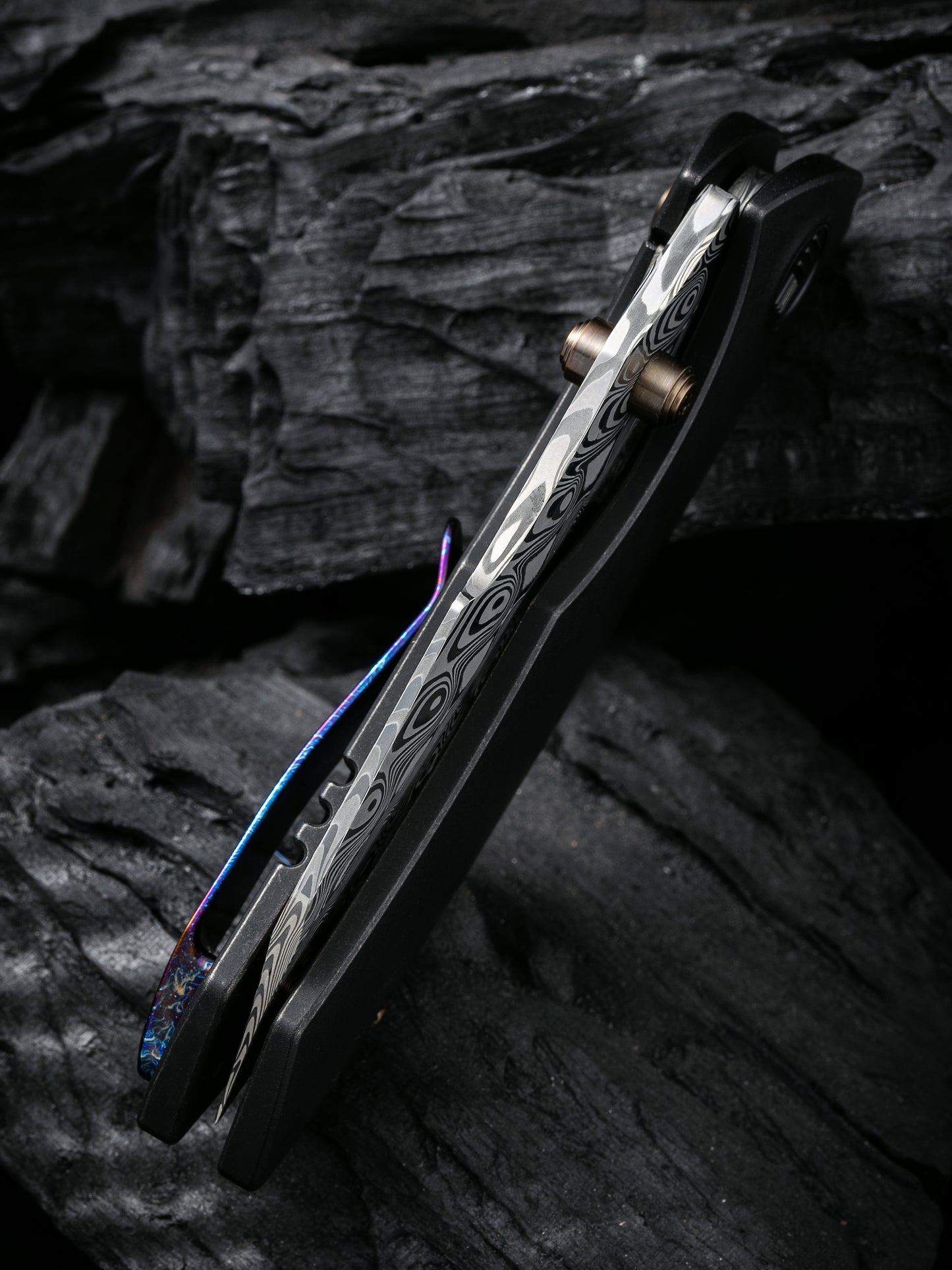 WE Knife High-Fin 2.98" Hakkapella Damasteel Titanium Folding Knife WE22005-DS1