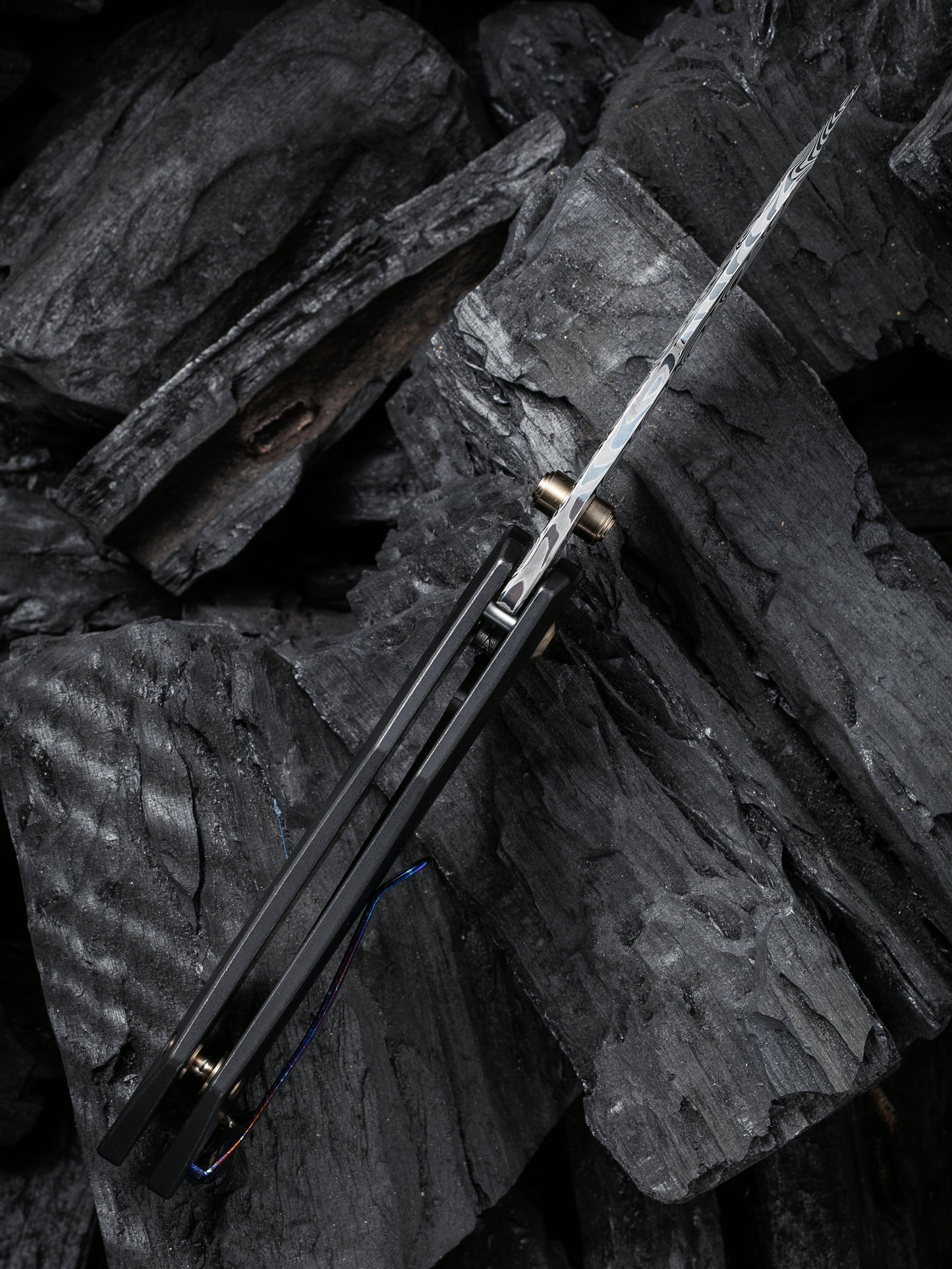 WE Knife High-Fin 2.98" Hakkapella Damasteel Titanium Folding Knife WE22005-DS1