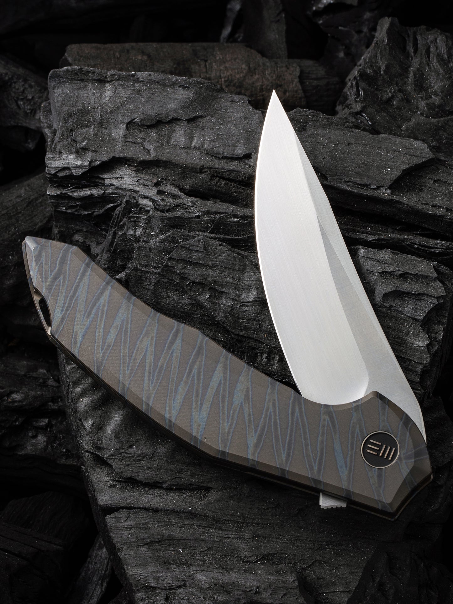 WE Merata Limited Edition 3.68" CPM 20CV Tiger Stripe Flamed Titanium Folding Knife by Anton Tkachenko WE22008A-3
