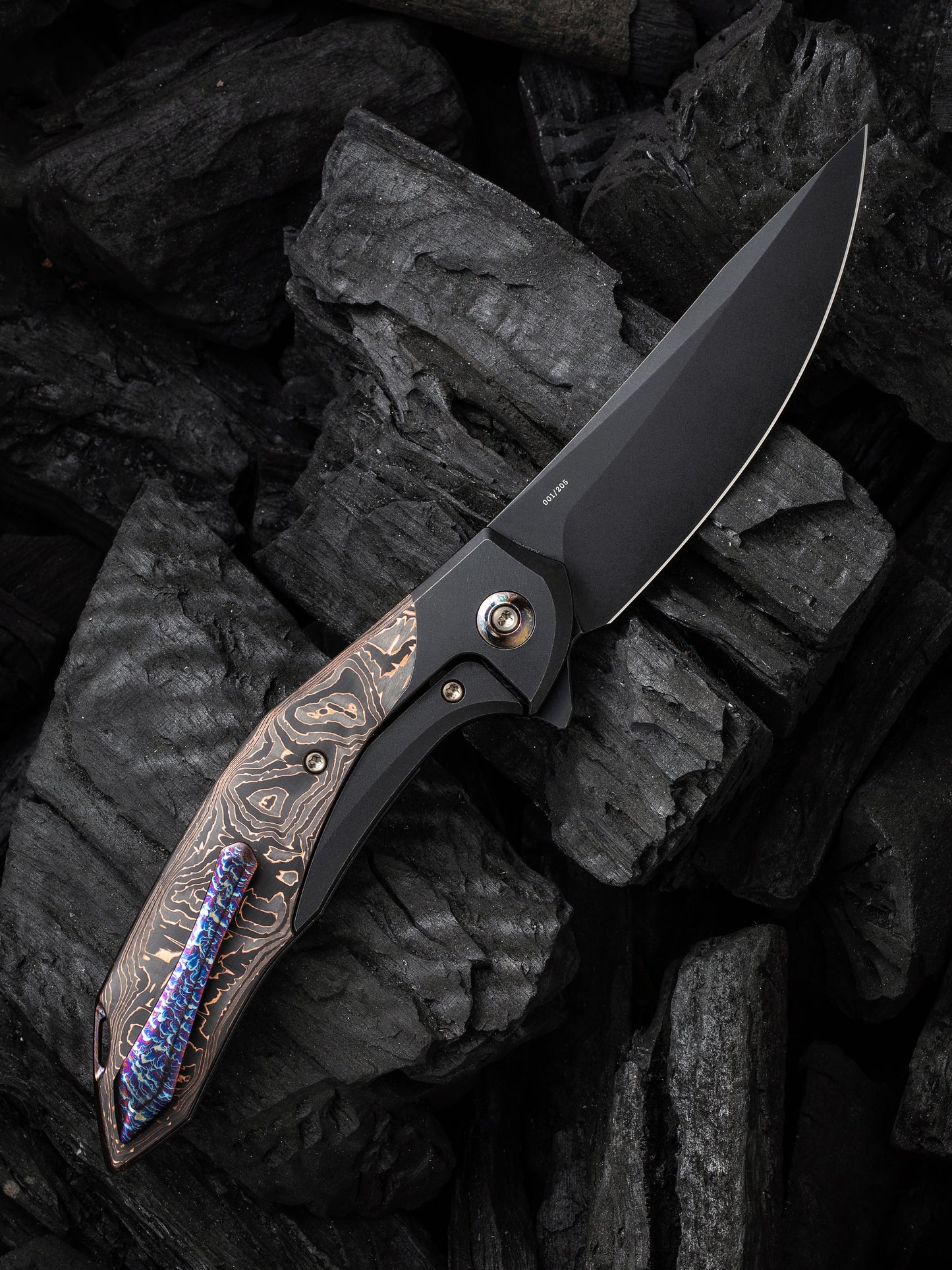 WE Merata Limited Edition 3.68" CPM 20CV Black Copper Foil Carbon Fiber Titanium Folding Knife by Anton Tkachenko WE22008B-1