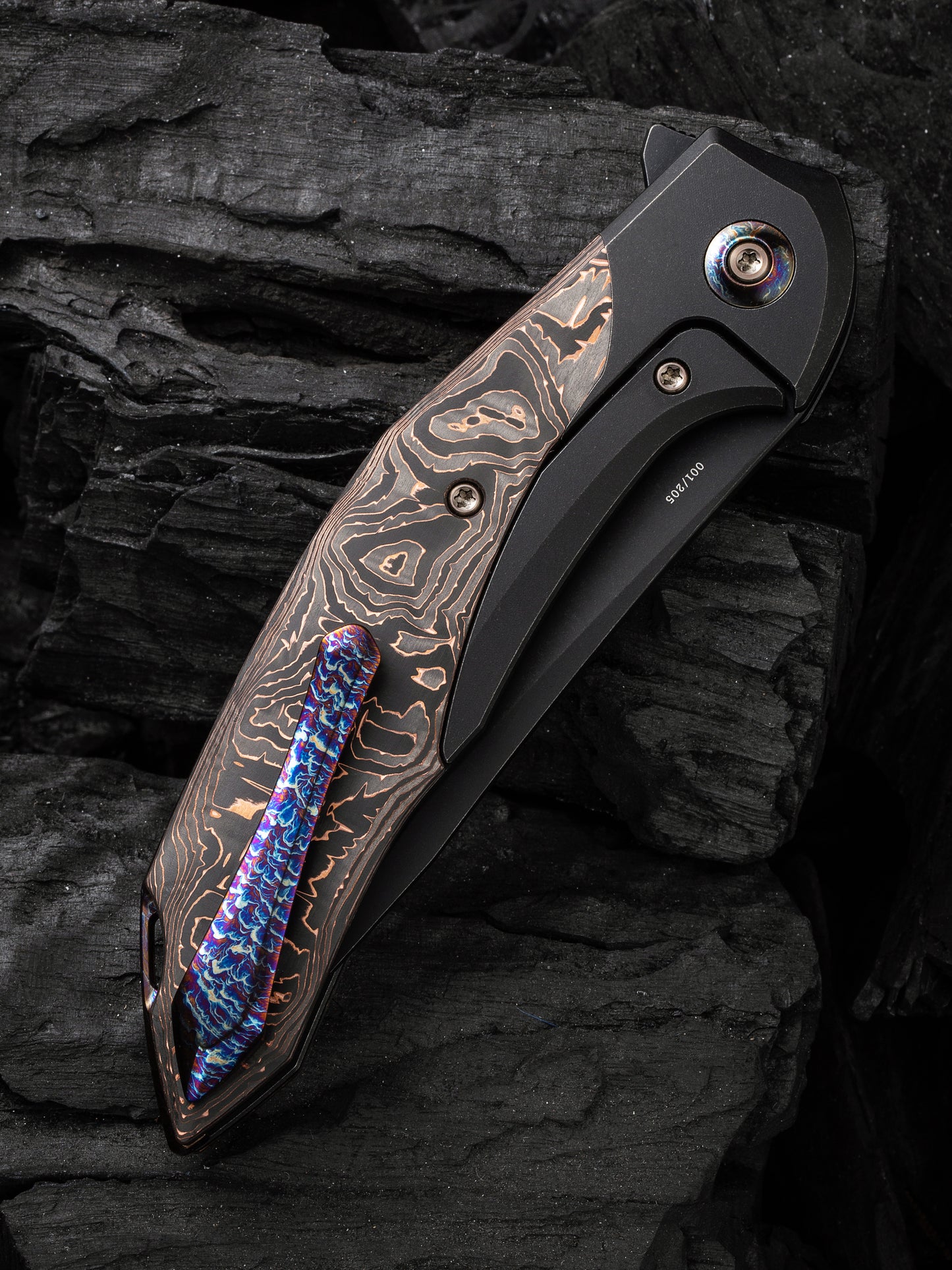 WE Merata Limited Edition 3.68" CPM 20CV Black Copper Foil Carbon Fiber Titanium Folding Knife by Anton Tkachenko WE22008B-1