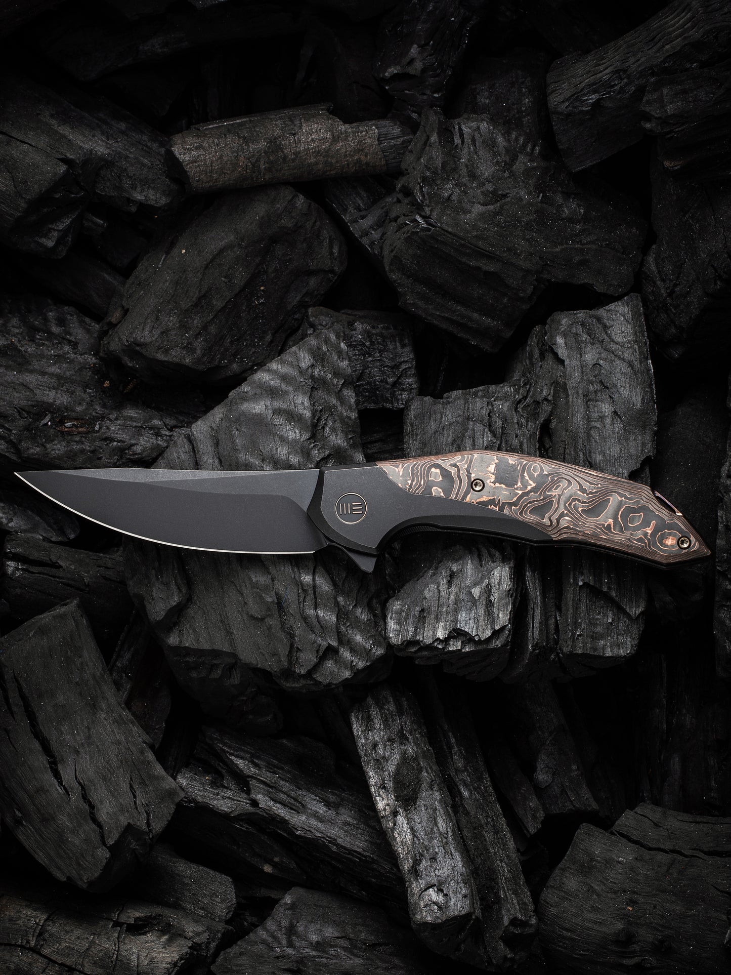 WE Merata Limited Edition 3.68" CPM 20CV Black Copper Foil Carbon Fiber Titanium Folding Knife by Anton Tkachenko WE22008B-1