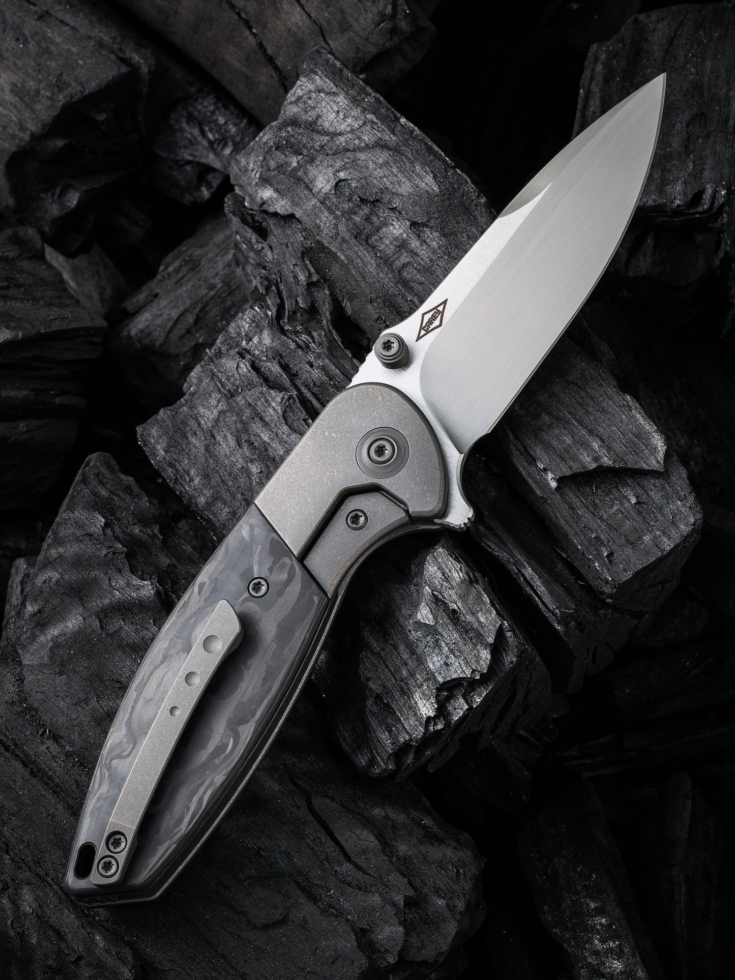 WE Nitro Mini 3.13" CPM 20CV Marble Carbon Fiber Titanium Folding Knife by Peter Carey WE22015-1