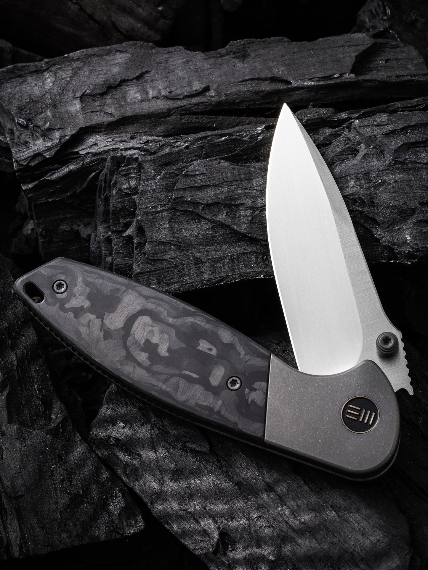 WE Nitro Mini 3.13" CPM 20CV Marble Carbon Fiber Titanium Folding Knife by Peter Carey WE22015-1