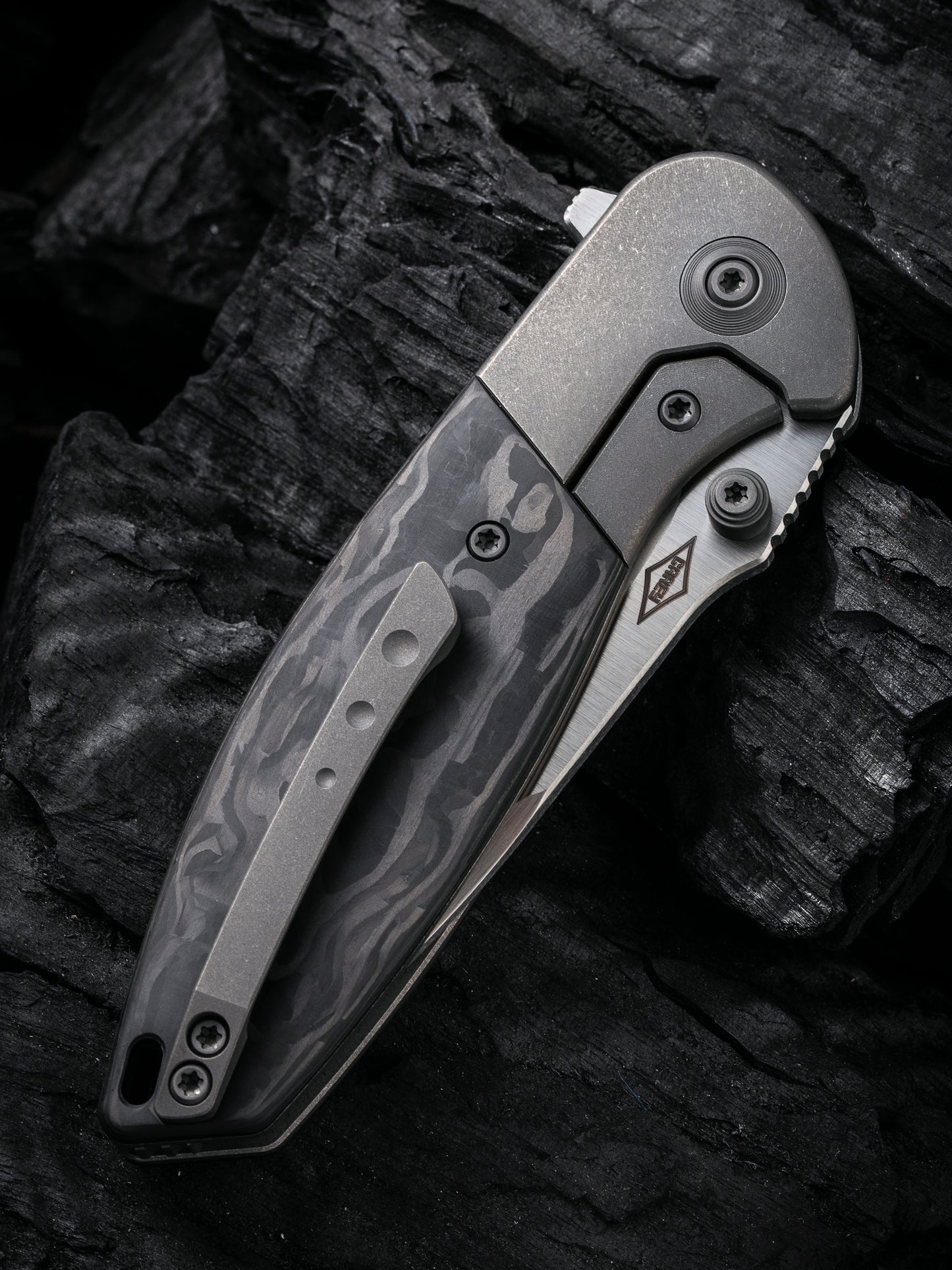 WE Nitro Mini 3.13" CPM 20CV Marble Carbon Fiber Titanium Folding Knife by Peter Carey WE22015-1