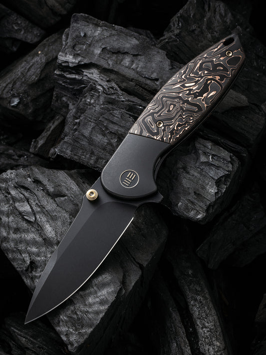 WE Nitro Mini 3.13" CPM 20CV Black Copper Foil Carbon Fiber Titanium Folding Knife by Peter Carey WE22015-2