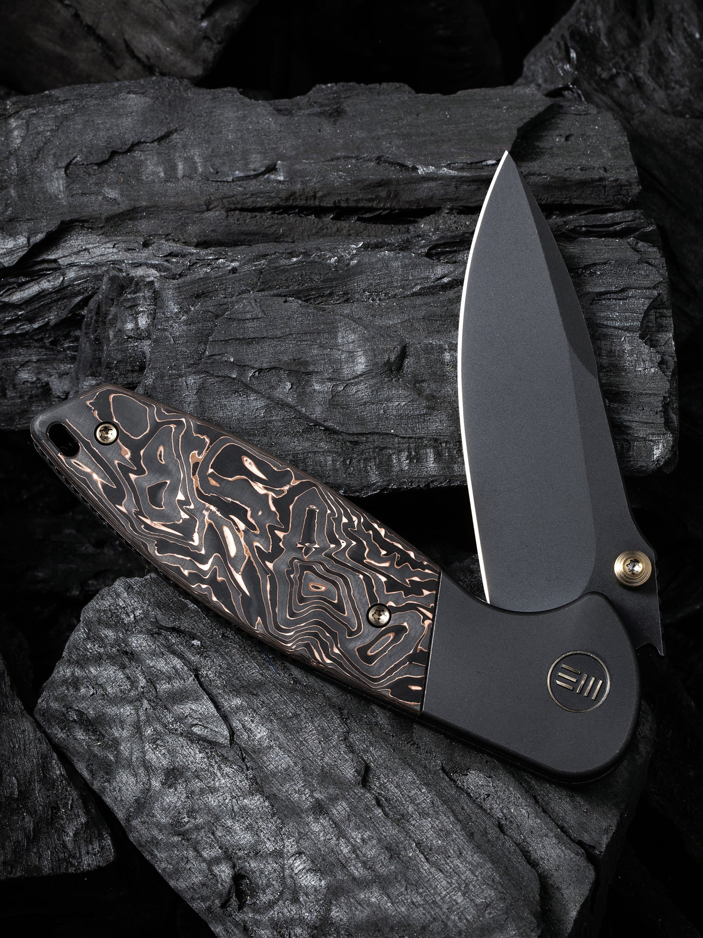 WE Nitro Mini 3.13" CPM 20CV Black Copper Foil Carbon Fiber Titanium Folding Knife by Peter Carey WE22015-2