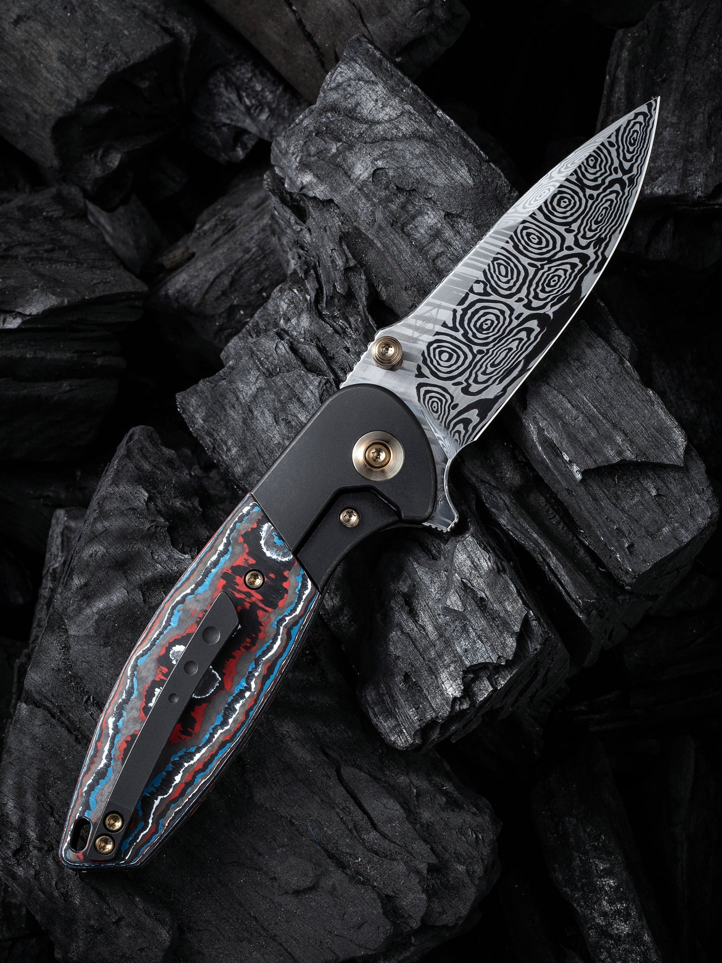 WE Nitro Mini 3.13" Heimskringla Damasteel Nebula Fat Carbon Fiber Titanium Folding Knife by Peter Carey WE22015-DS1
