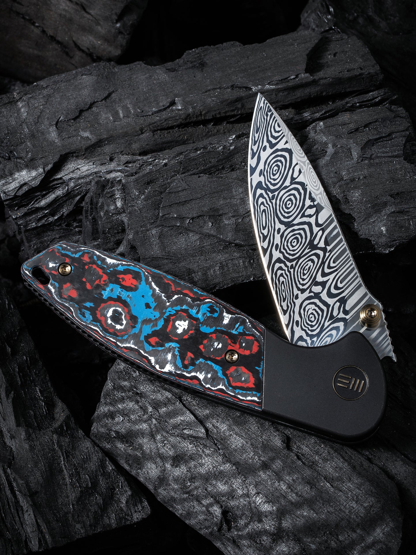 WE Nitro Mini 3.13" Heimskringla Damasteel Nebula Fat Carbon Fiber Titanium Folding Knife by Peter Carey WE22015-DS1