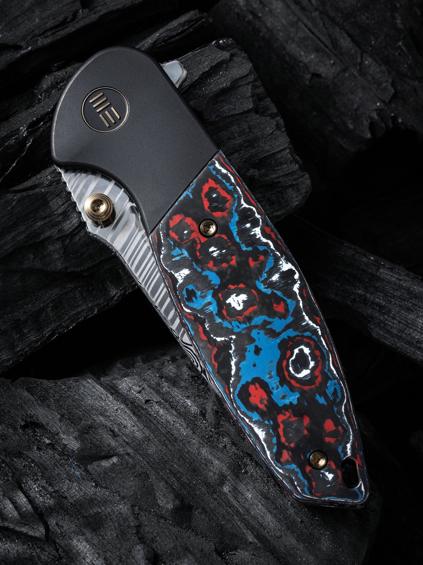 WE Nitro Mini 3.13" Heimskringla Damasteel Nebula Fat Carbon Fiber Titanium Folding Knife by Peter Carey WE22015-DS1