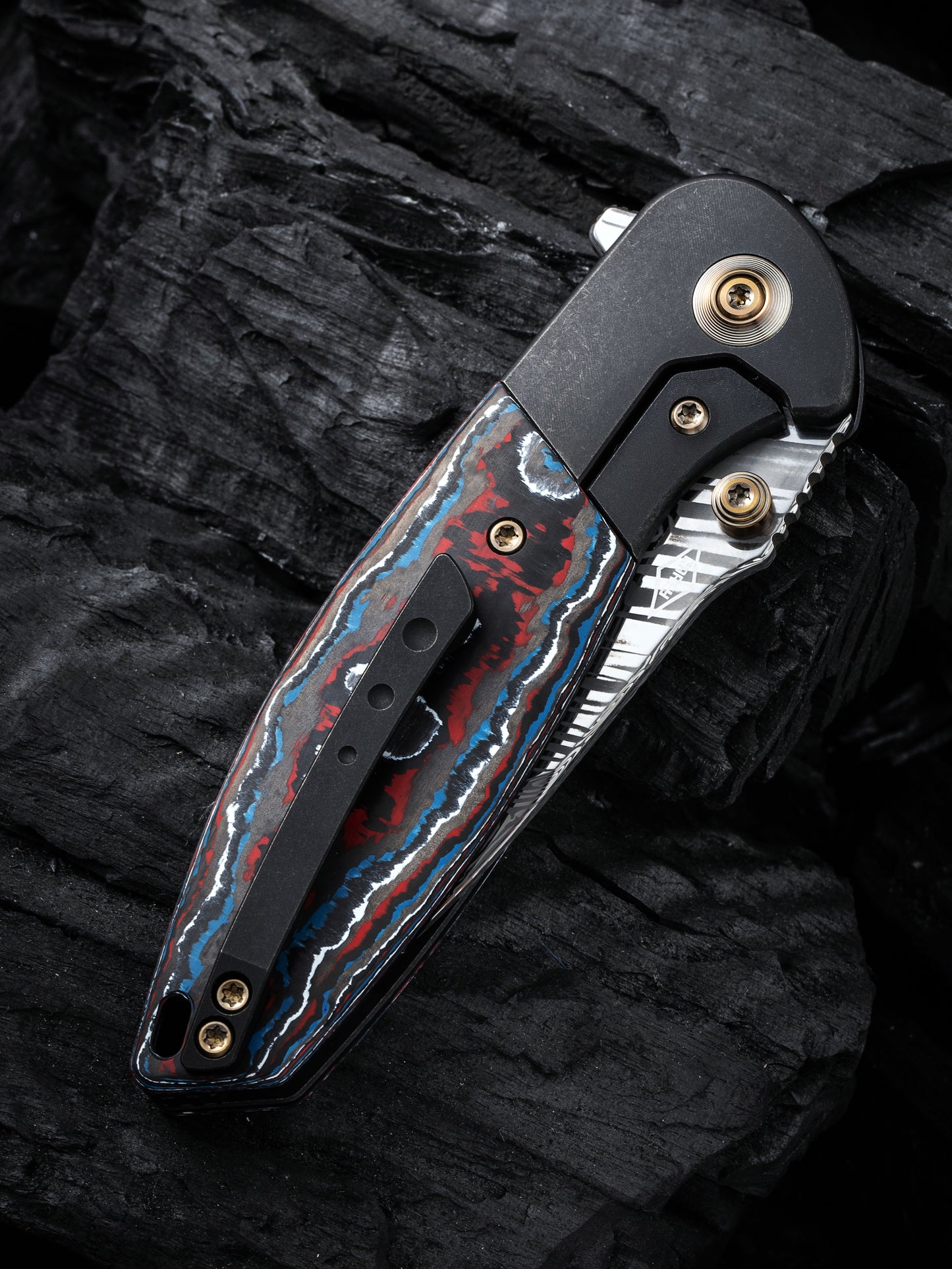 WE Nitro Mini 3.13" Heimskringla Damasteel Nebula Fat Carbon Fiber Titanium Folding Knife by Peter Carey WE22015-DS1