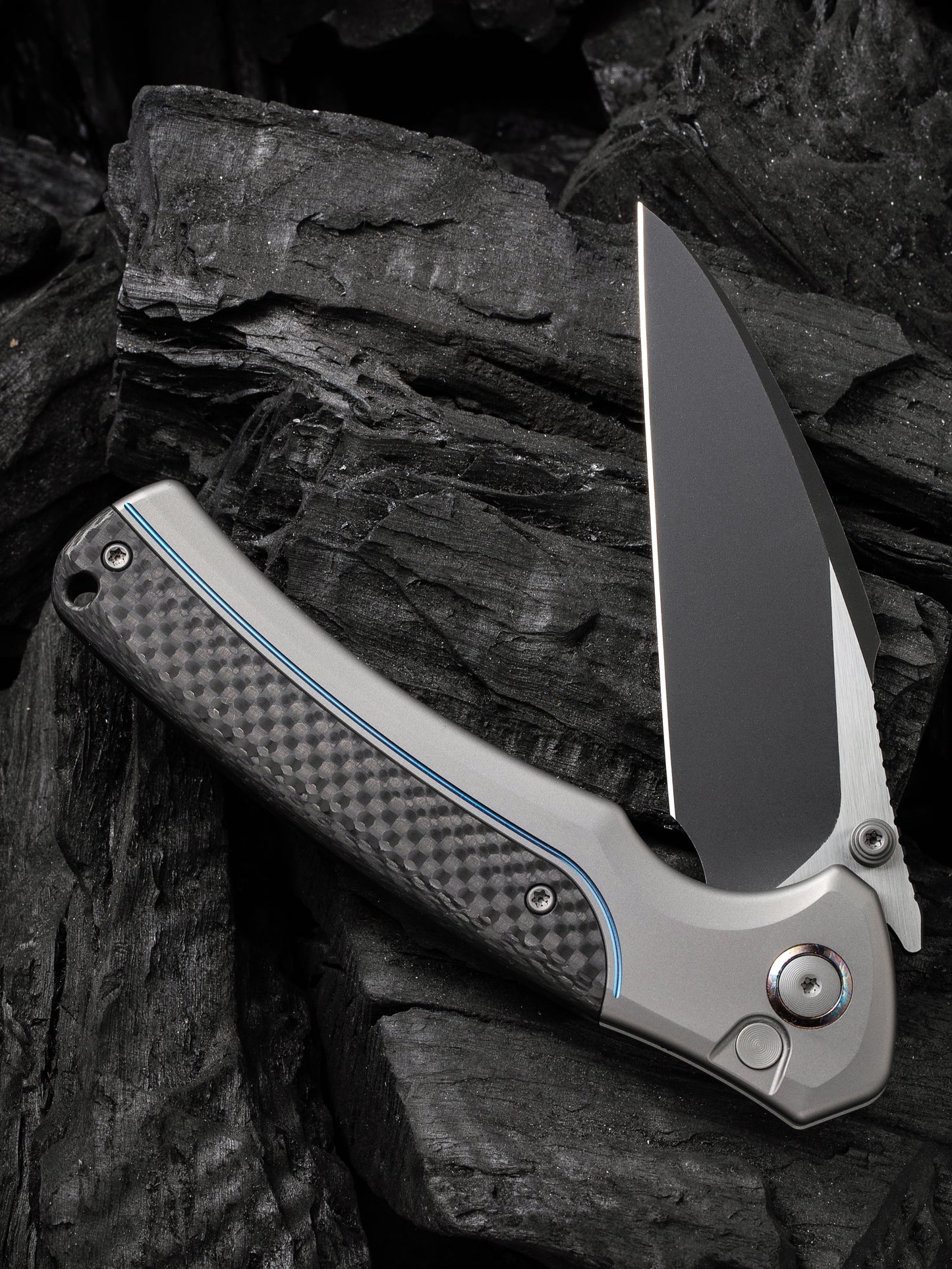 WE Ziffius Limited Edition 3.7" Black CPM 20CV Twill Carbon Fiber Integral Spacer Titanium Folding Knife WE22024A-1