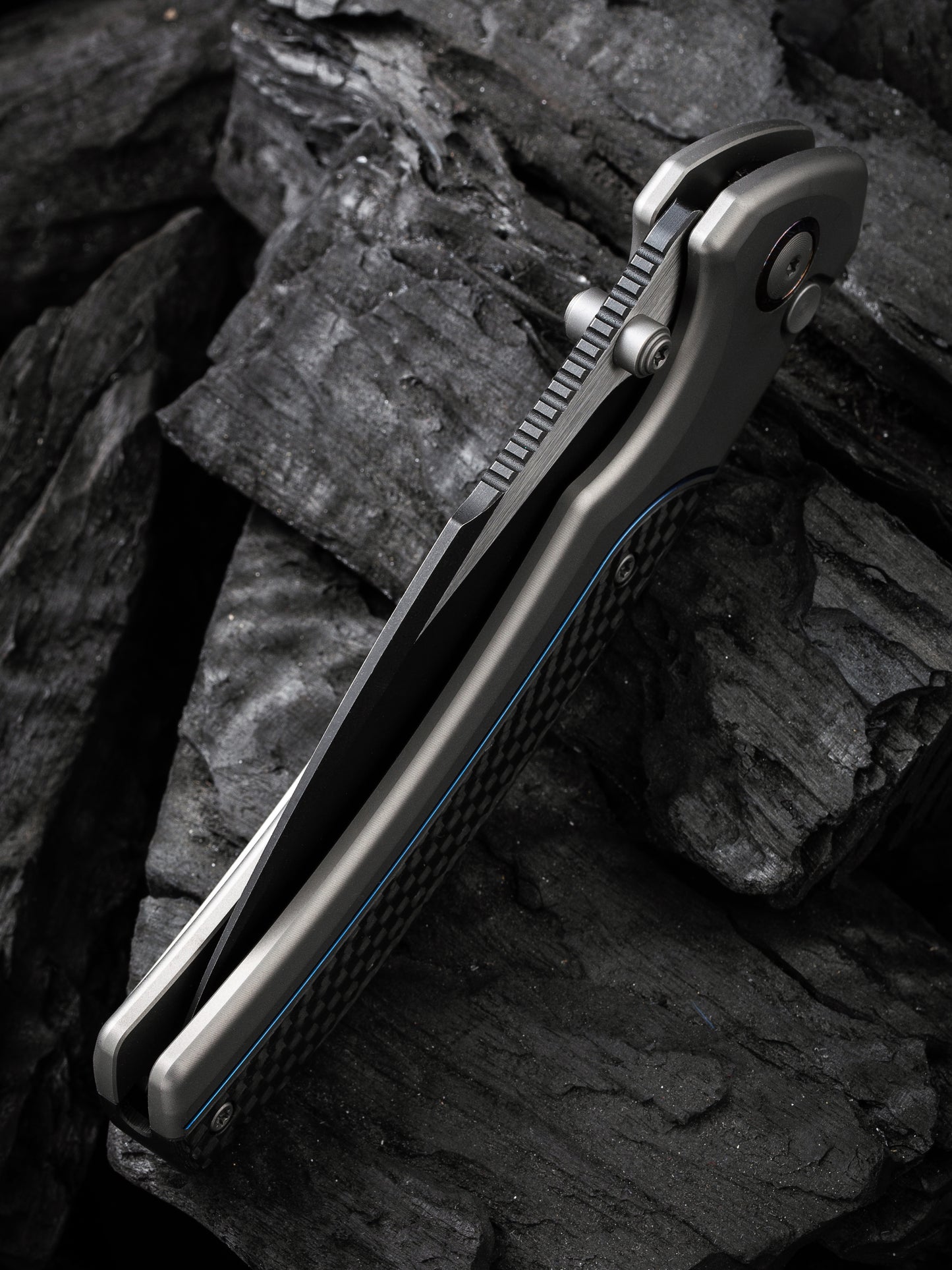 WE Ziffius Limited Edition 3.7" Black CPM 20CV Twill Carbon Fiber Integral Spacer Titanium Folding Knife WE22024A-1