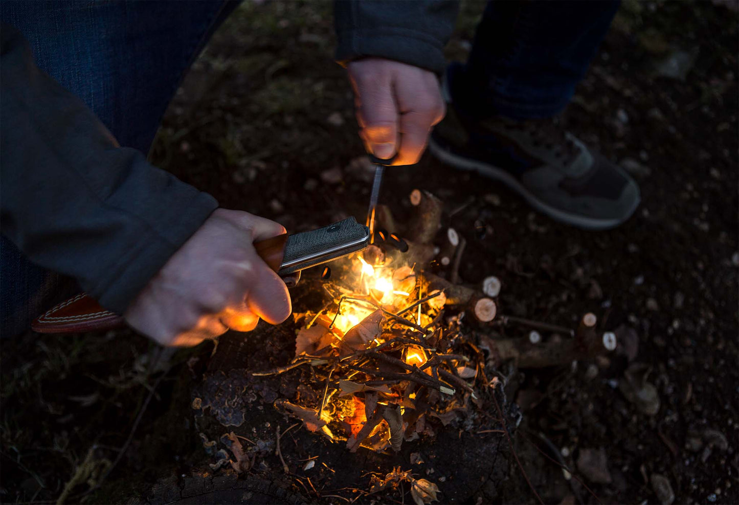 LionSteel B40 Bushcraft 3.86" Sleipner Green Canvas Micarta Fixed Blade Knife with Leather Sheath