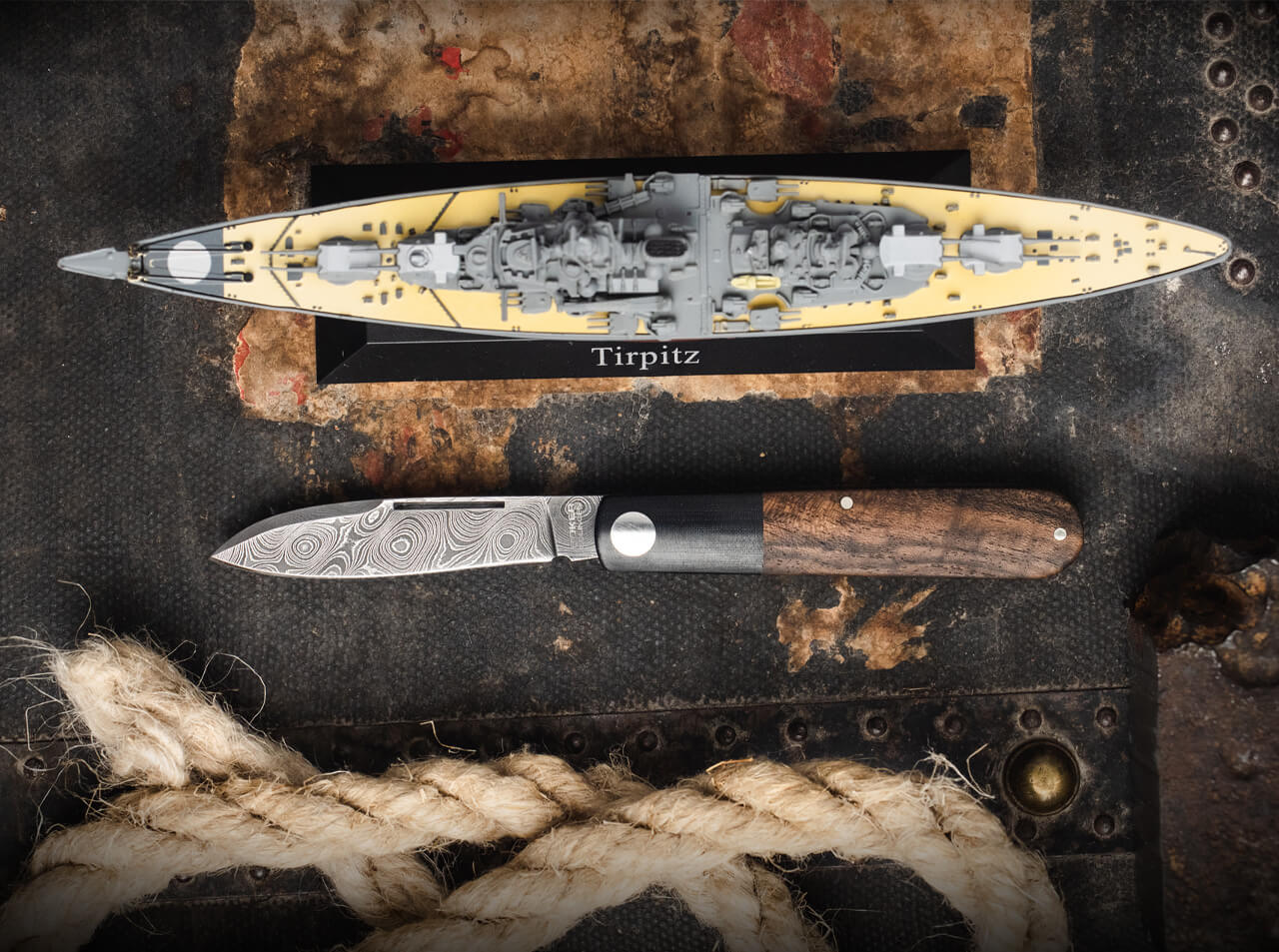 Boker Solingen Barlow Prime Tirpitz 2.72" Damascus Folding Knife 117942DAM