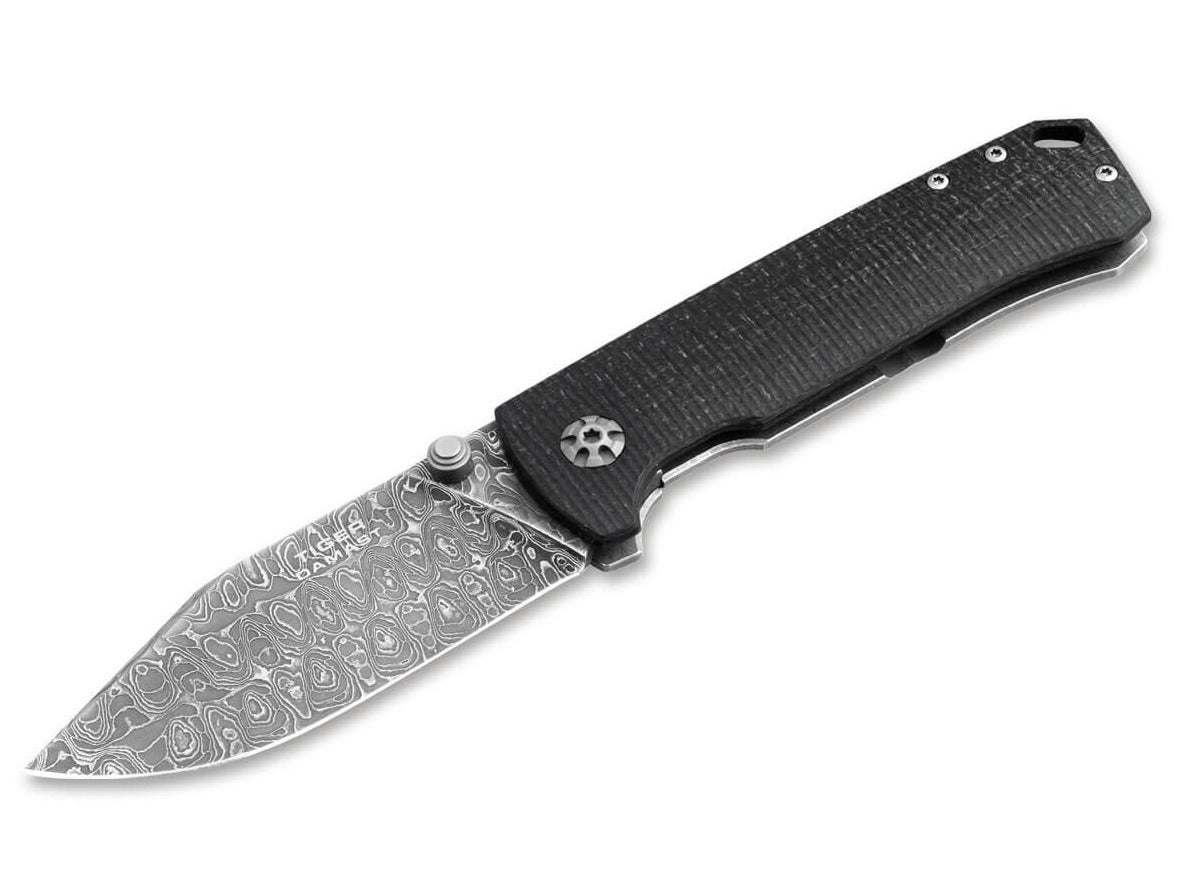 Boker Solingen Tiger Damast 3.35" Chad Nichols Damascus Burlap Micarta Folding Knife - Made in Germany 111103DAM