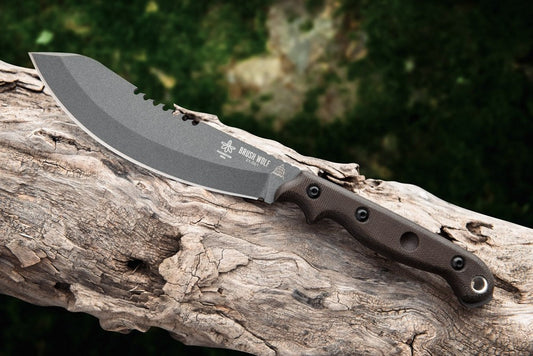 TOPS Knives Brush Wolf 6.5" Tungsten Cerakote Canvas Micarta Fixed Blade Knife with Leather Sheath BWLF-02
