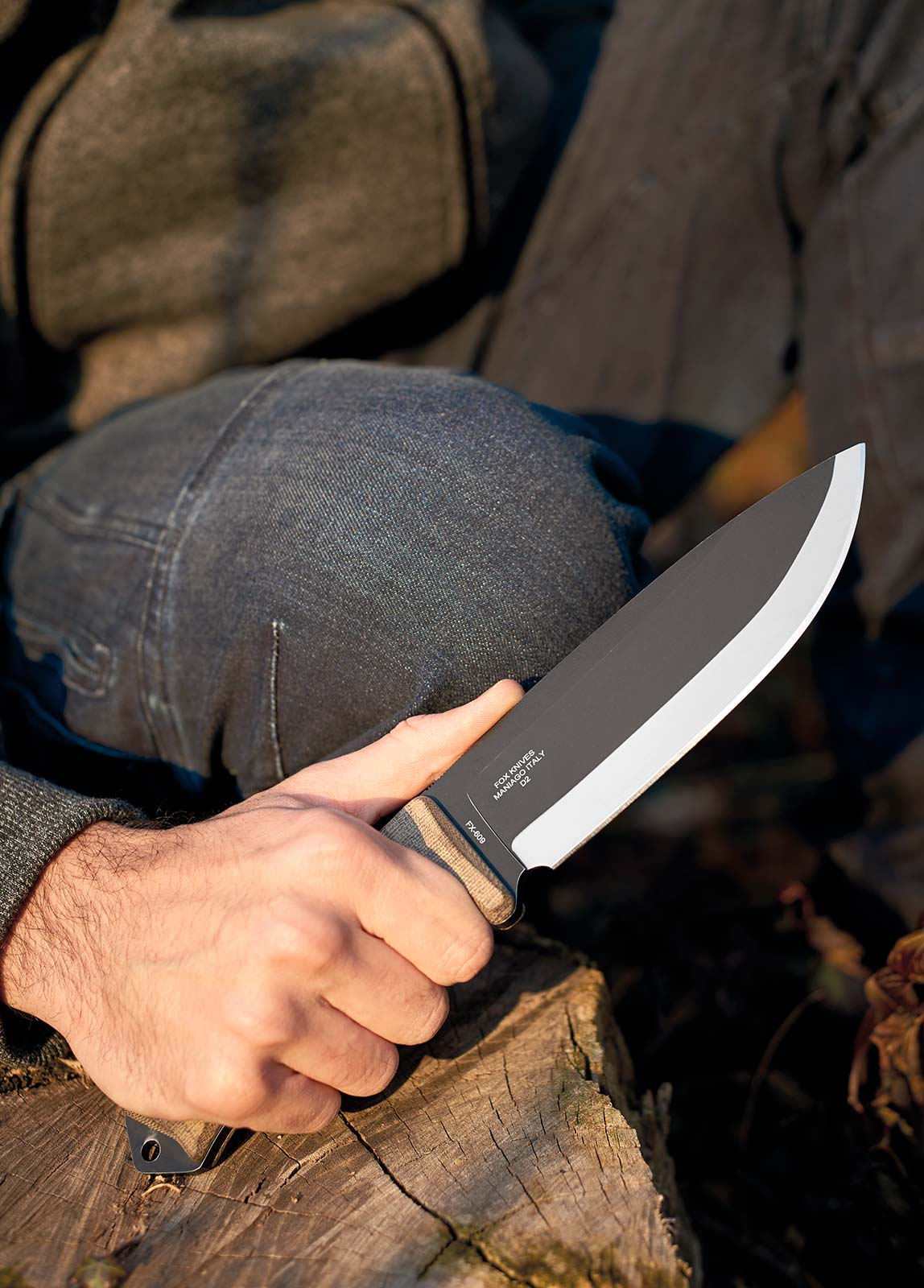 Fox Bushman 6.3" D2 Black Stonewash OD Green Fixed Blade Knife FX-609 OD