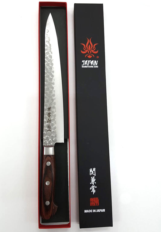 Kanetsune Classic Sujihiki 9.44" VG-10/Damascus San-Mai Mahogany Kitchen Knife - Made in Japan KC-906