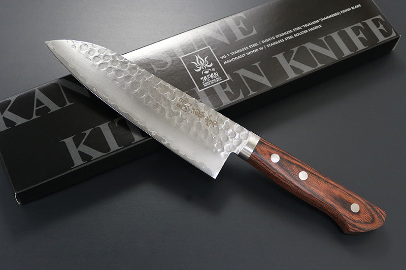 Kanetsune Tsuchime Santoku 6.49" VG-1/SUS410 San-Mai Mahogany Kitchen Knife - Made in Japan KC-942