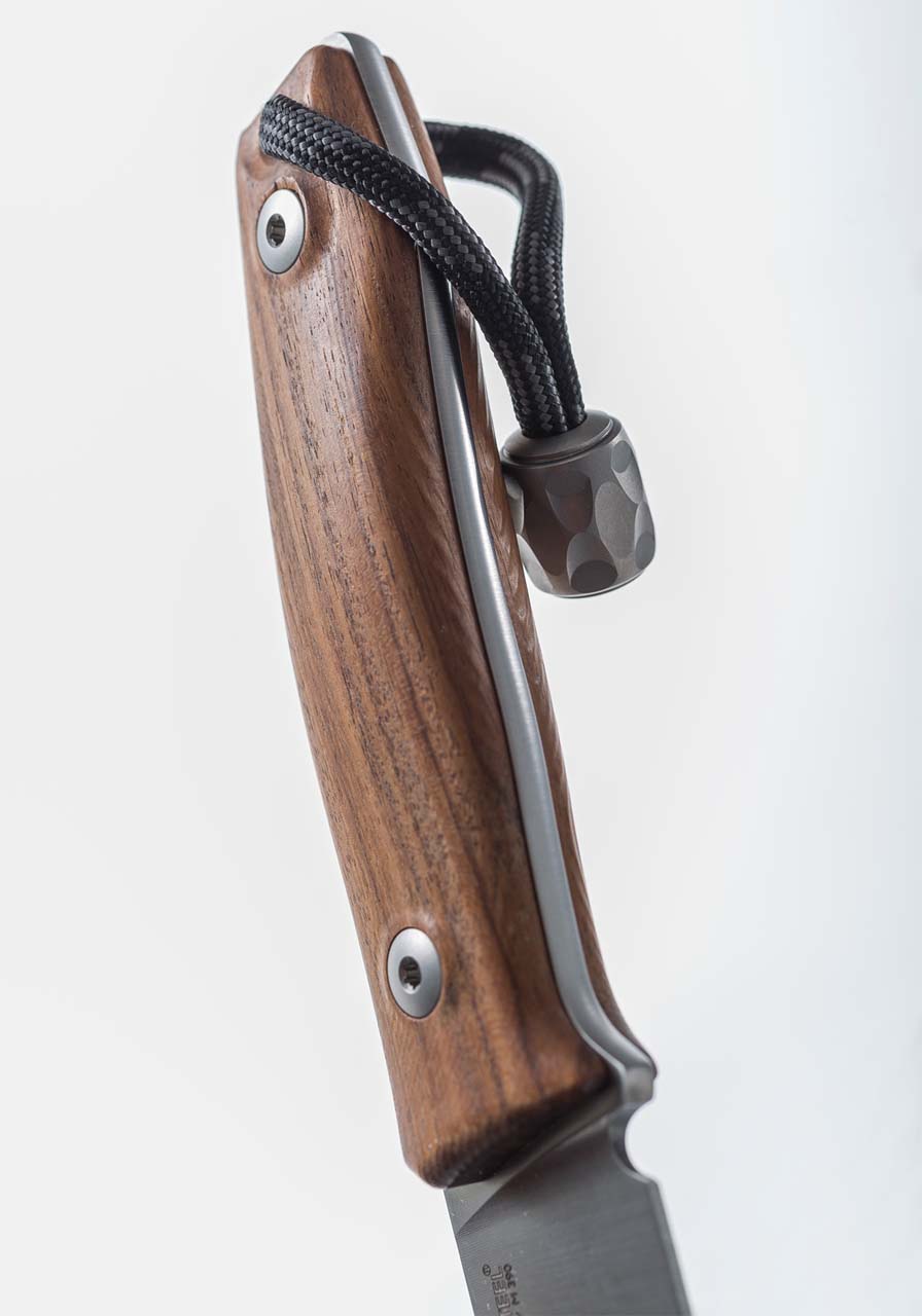 LionSteel M1 2.91" M390 Santos Wood Fixed Blade Knife with Leather Sheath and Titanium Bead