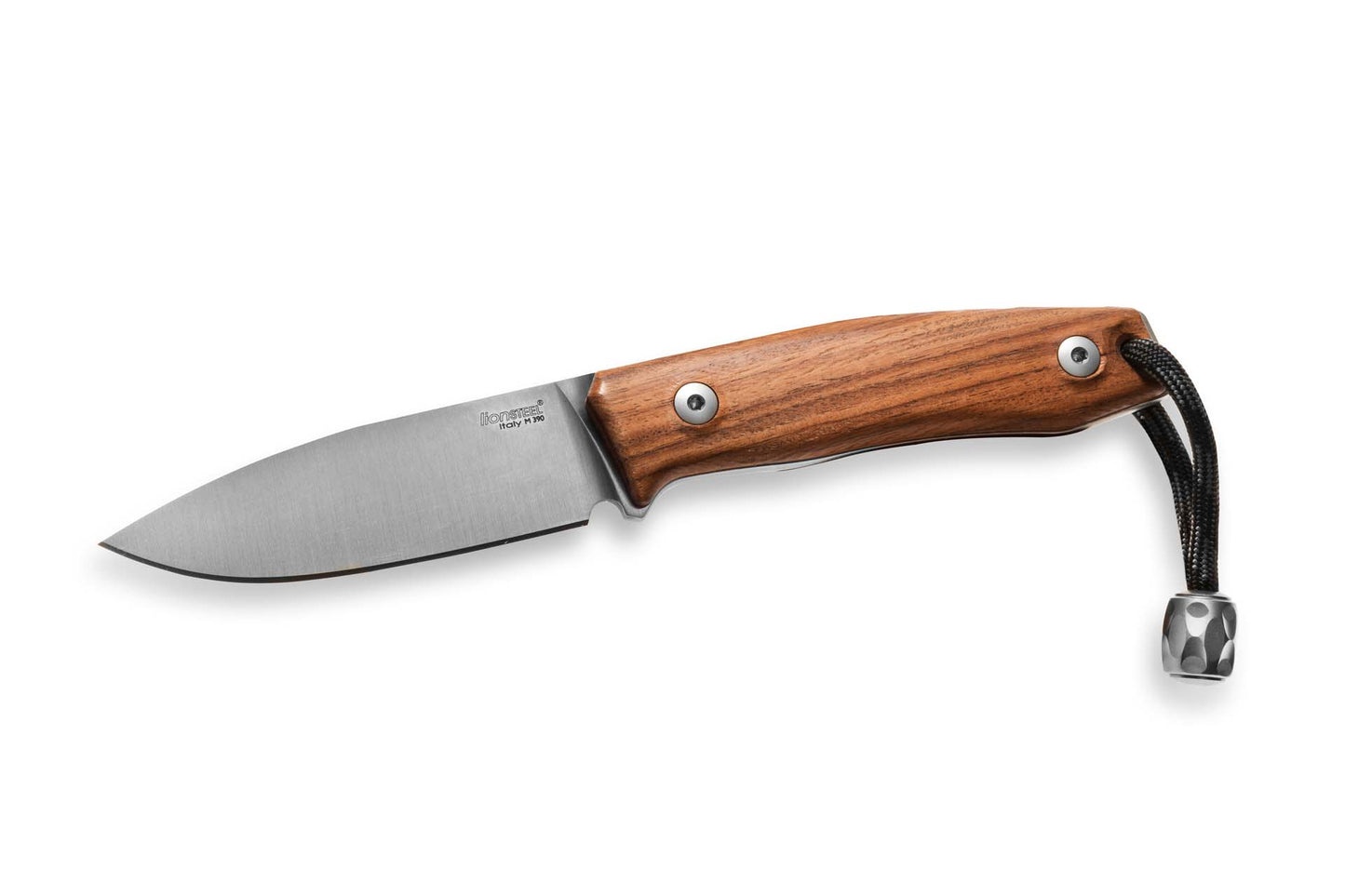 LionSteel M1 2.91" M390 Santos Wood Fixed Blade Knife with Leather Sheath and Titanium Bead