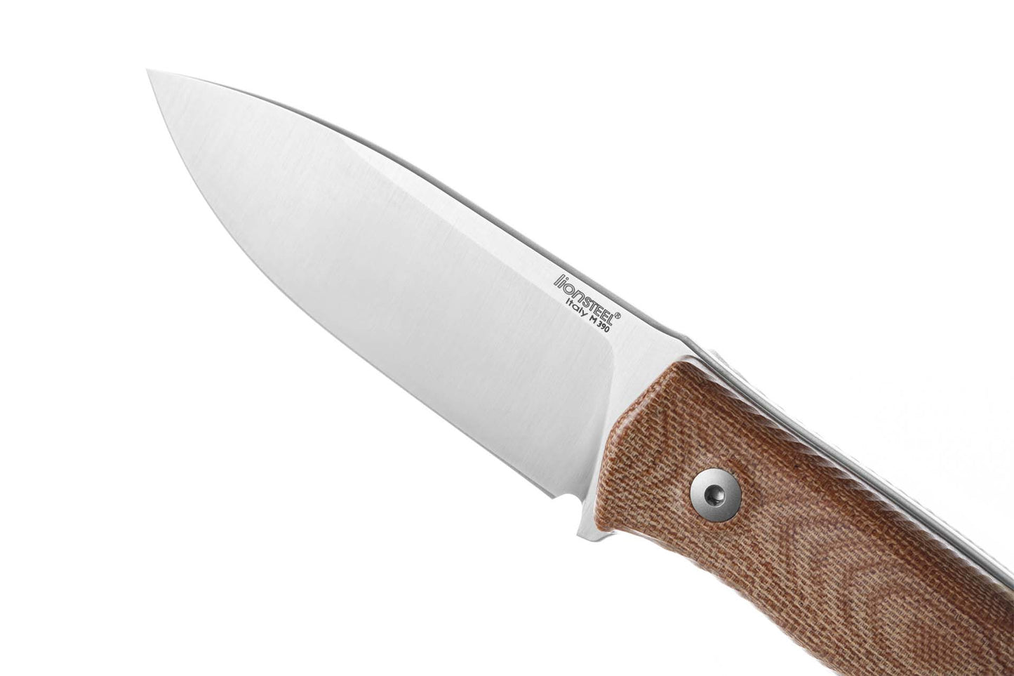 LionSteel M4 3.74" M390 Natural Canvas Micarta Fixed Blade Knife with Leather Sheath