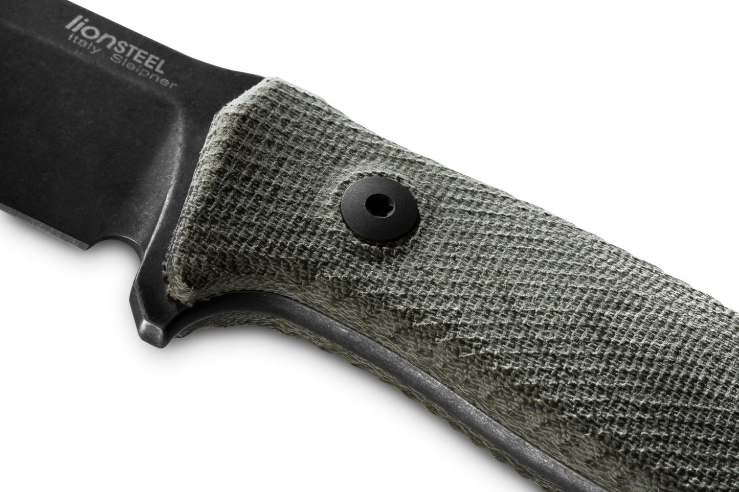 LionSteel M5B CVG 4.53" Black Sleipner Green Canvas Micarta Fixed Blade Bushcraft Knife with Cordura Sheath