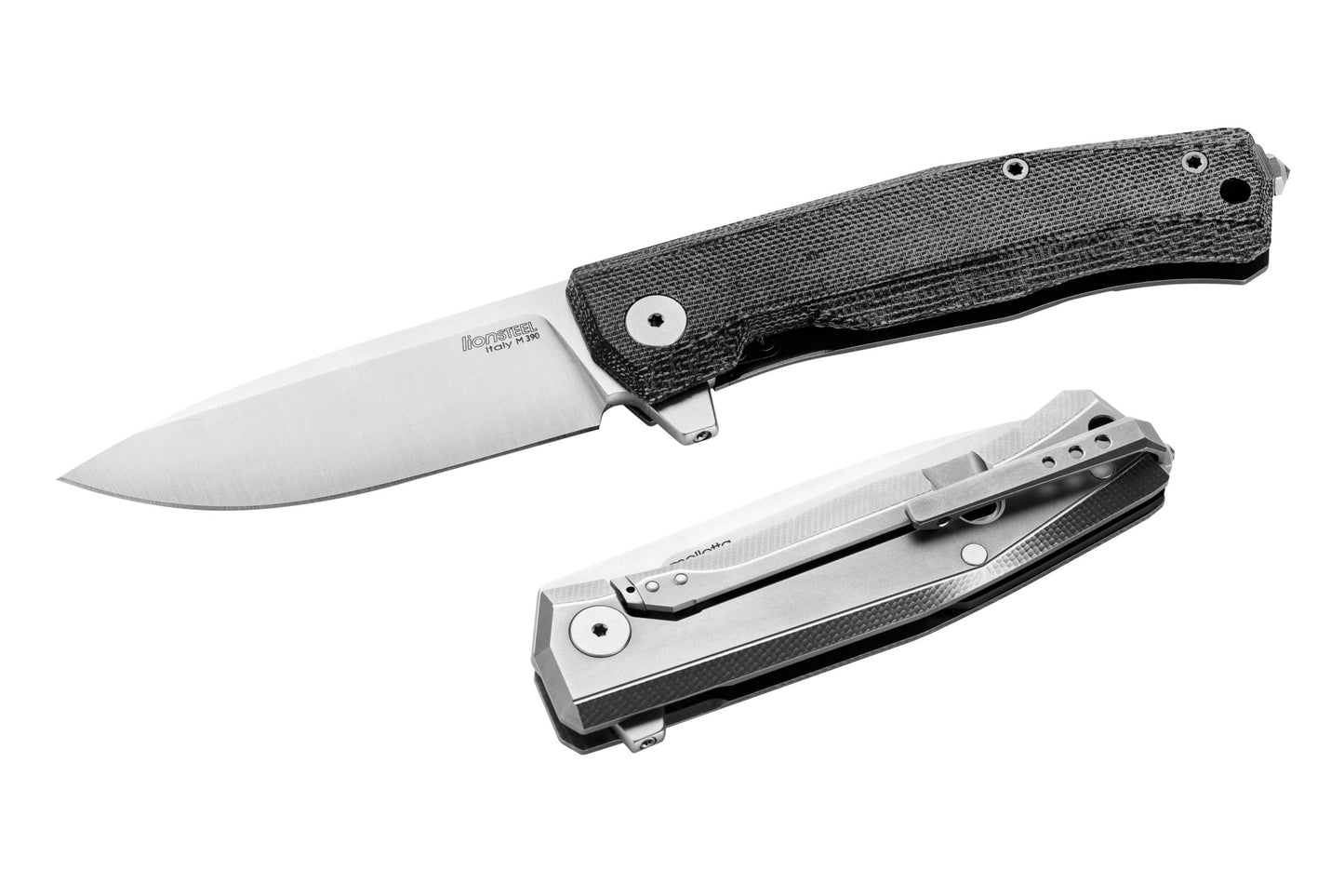LionSteel MT01 Myto 3.27" M390 Folding Knife with Black Canvas Micarta Titanium Handle