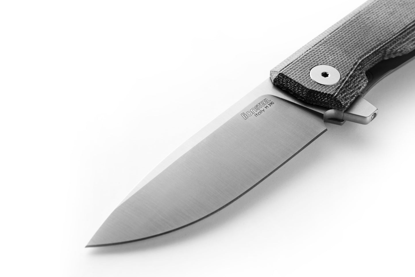 LionSteel MT01 Myto 3.27" M390 Folding Knife with Black Canvas Micarta Titanium Handle