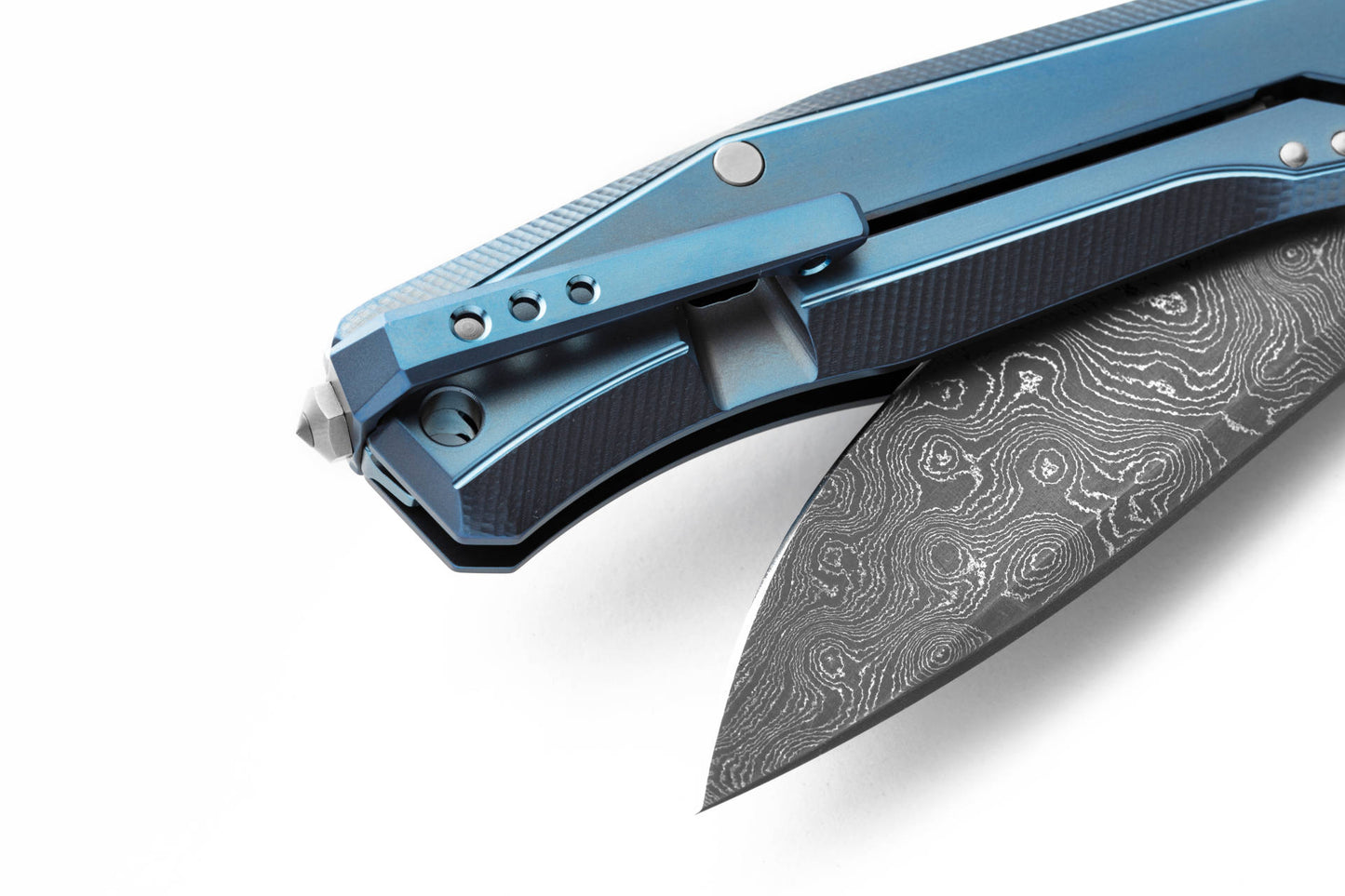 LionSteel Myto 3.27" Chad Nichols Scrambled Damascus Folding Knife with Blue Titanium Handle