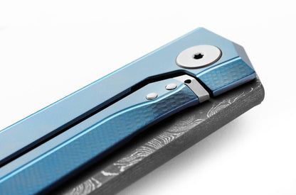 LionSteel Myto 3.27" Chad Nichols Scrambled Damascus Folding Knife with Blue Titanium Handle