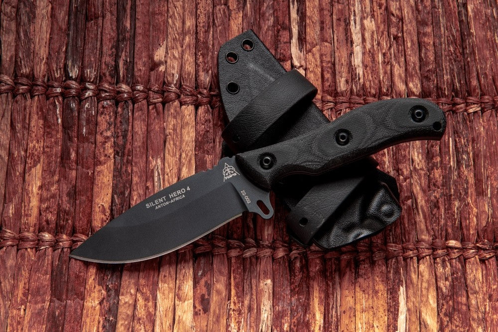 TOPS Silent Hero 4 Cerakote 4.25" Black Canvas Micarta Fixed Blade Knife with Kydex Sheath HERO4-01