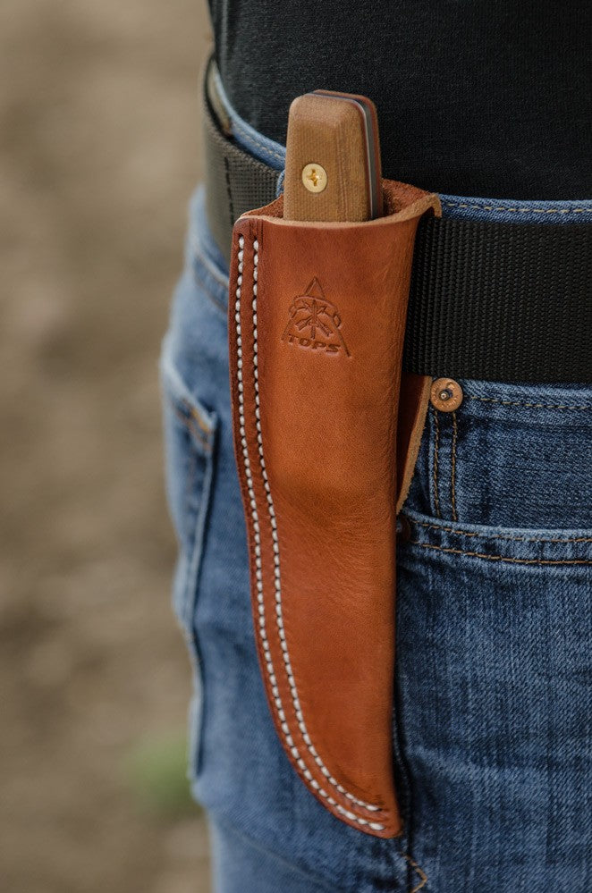 TOPS Tanimboca Puukko 3.63" Micarta Fixed Blade Knife with Leather Sheath TPUK-01