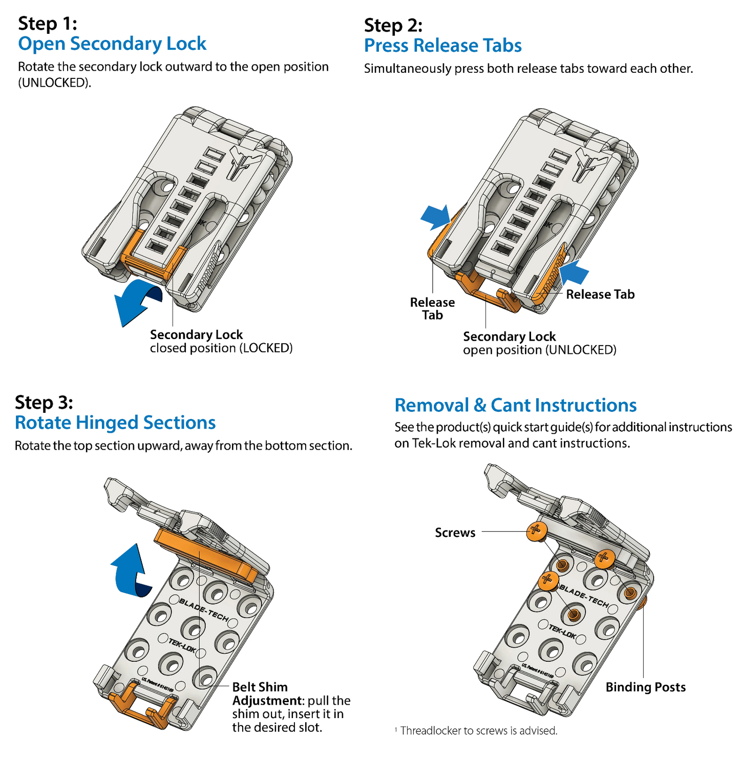 Blade-Tech TEK LOK Black Belt Attachment System with Knife Sheath Hardware